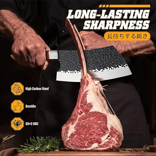 Miniatura 3 de Huusk Juego de Cuchillos de Chef de 5 Piezas - Cuchilla de Carnicero Forjada a Mano y Cuchillo de Chef Vikingo y Cuchillos Utilitarios, Juego de