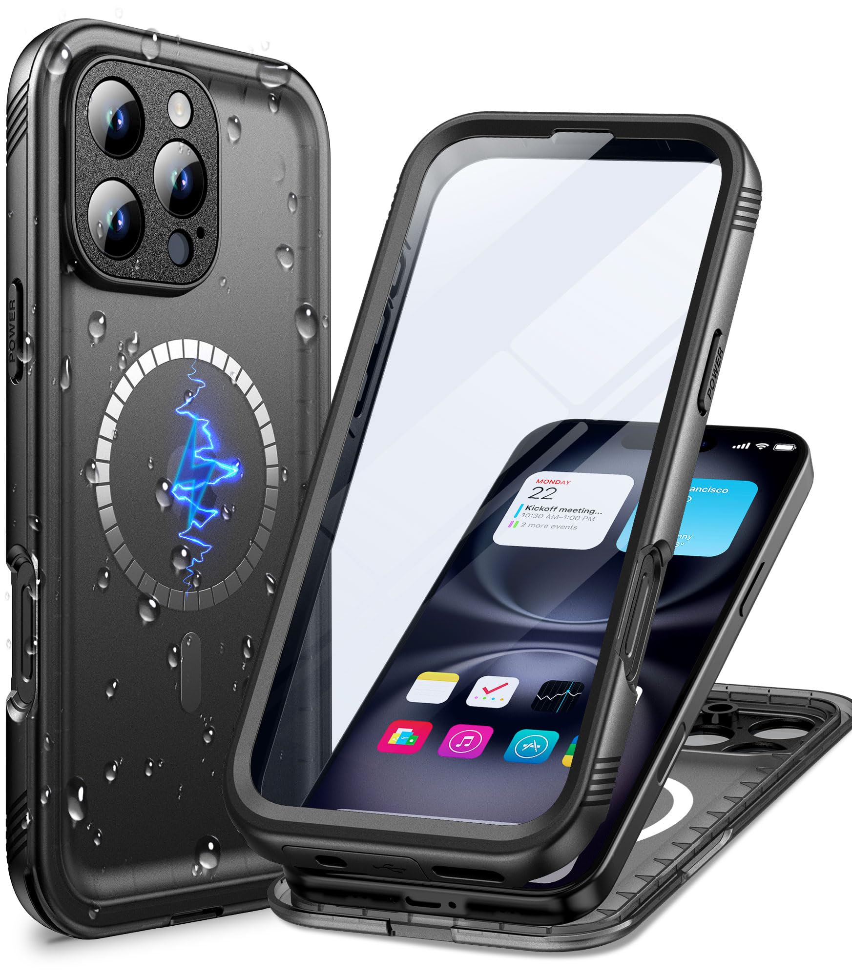 Cozycase TOP Cover Protettiva Magnetica Per iPhone 16 Pro Impermeabile Antiurto Compatibile con Magsafe IP68 Subacquea Antipolvere 360 Completa Integrale Custodia 16Pro Militare Resistente Waterproof