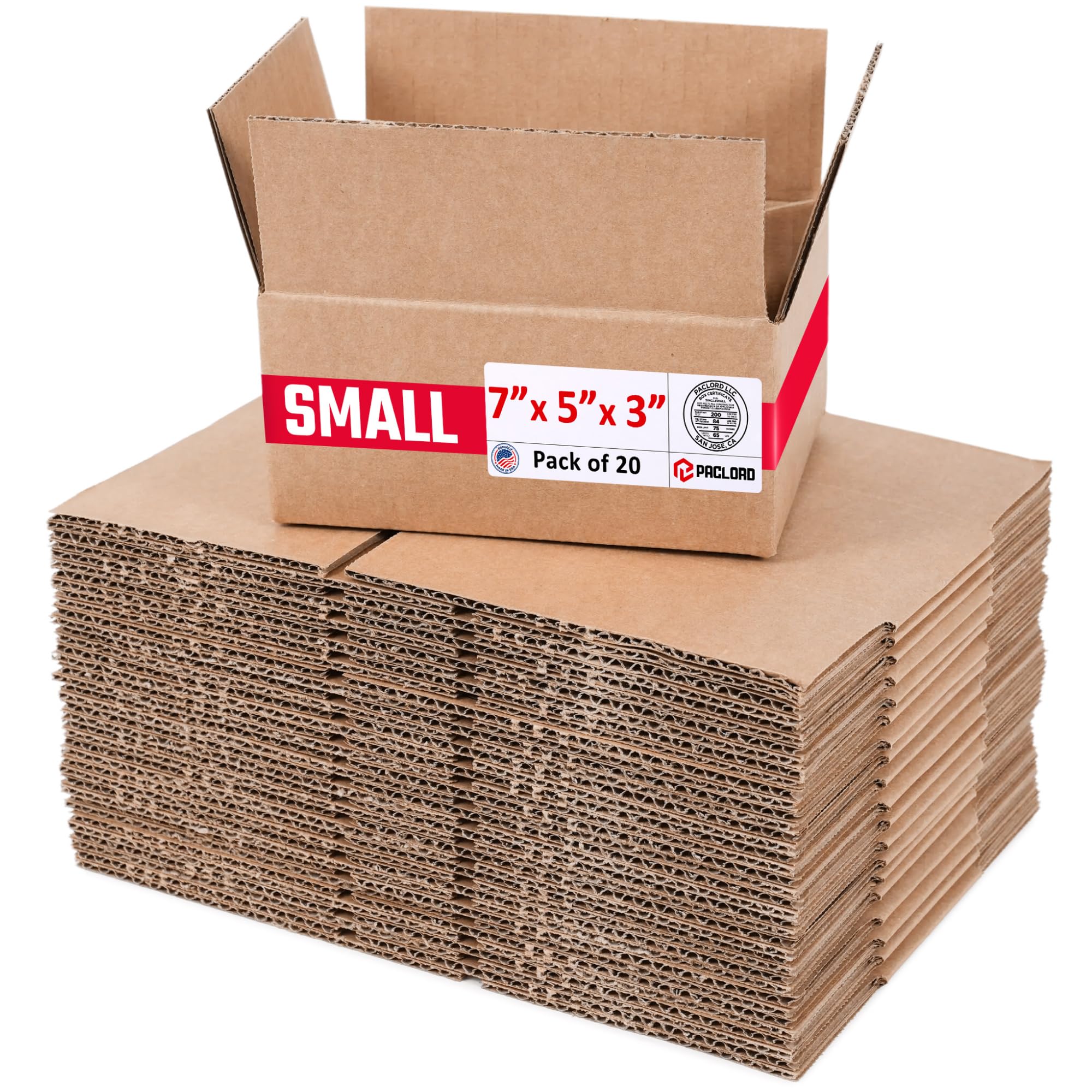 Small Cardboard Boxes 7"L x 5"W x 3"H (Pack of 20) - USA-Made Packing Boxes for Moving, Shipping, or Storage - USPS, UPS, FedEx Approved - Professional Packing Supplies for Moving | USA-Made Packing Boxes for Moving, Shipping, or Storage - USPS, UPS, FedEx Approved - Professional Packing Supplies