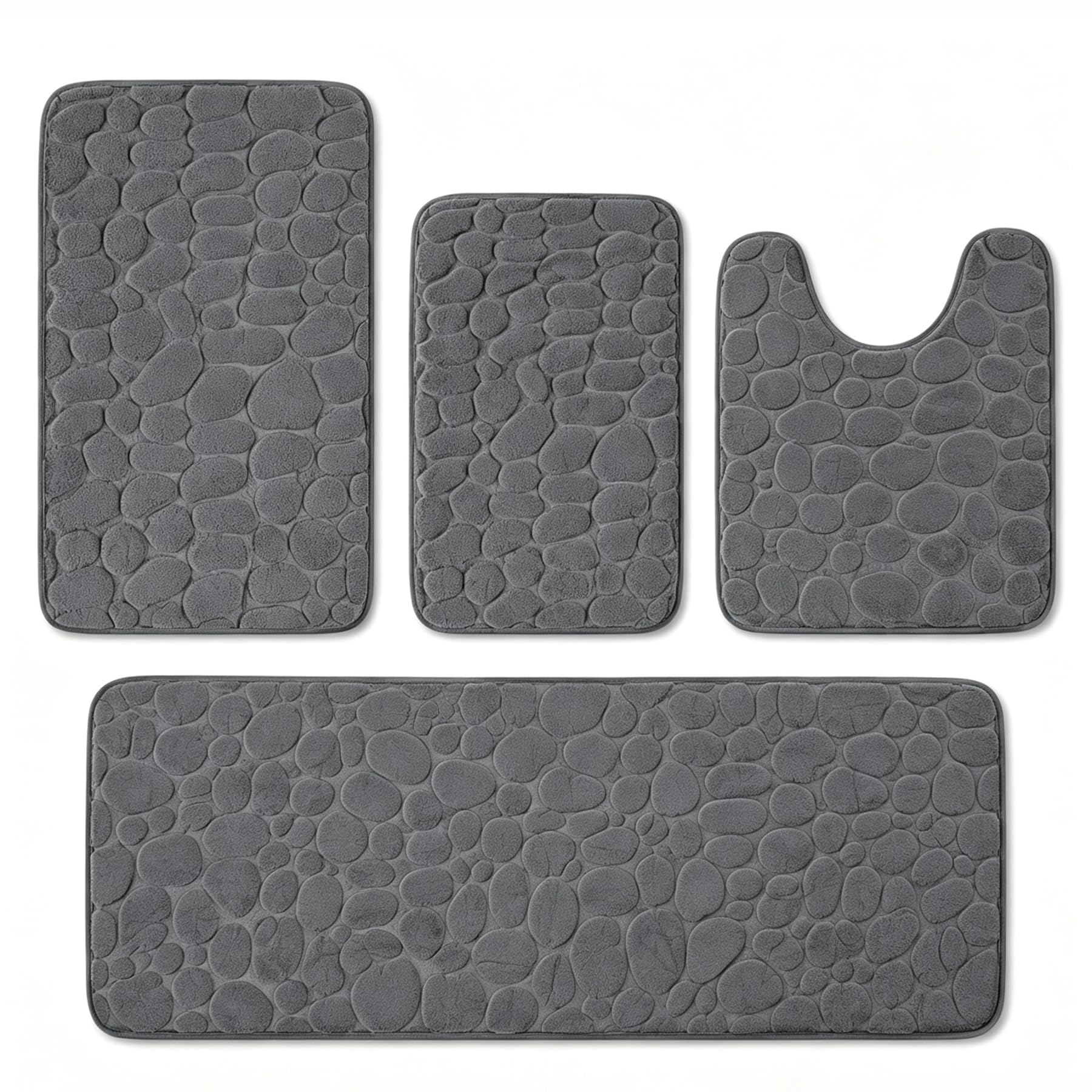 4er Tappeto da Bagno Set, Tappeto da Bagno Antiscivolo in Memory Foam, Assorbente Tappetino e Tappetino per WC - Lavabile in Lavatrice (Grigio Scuro‌)