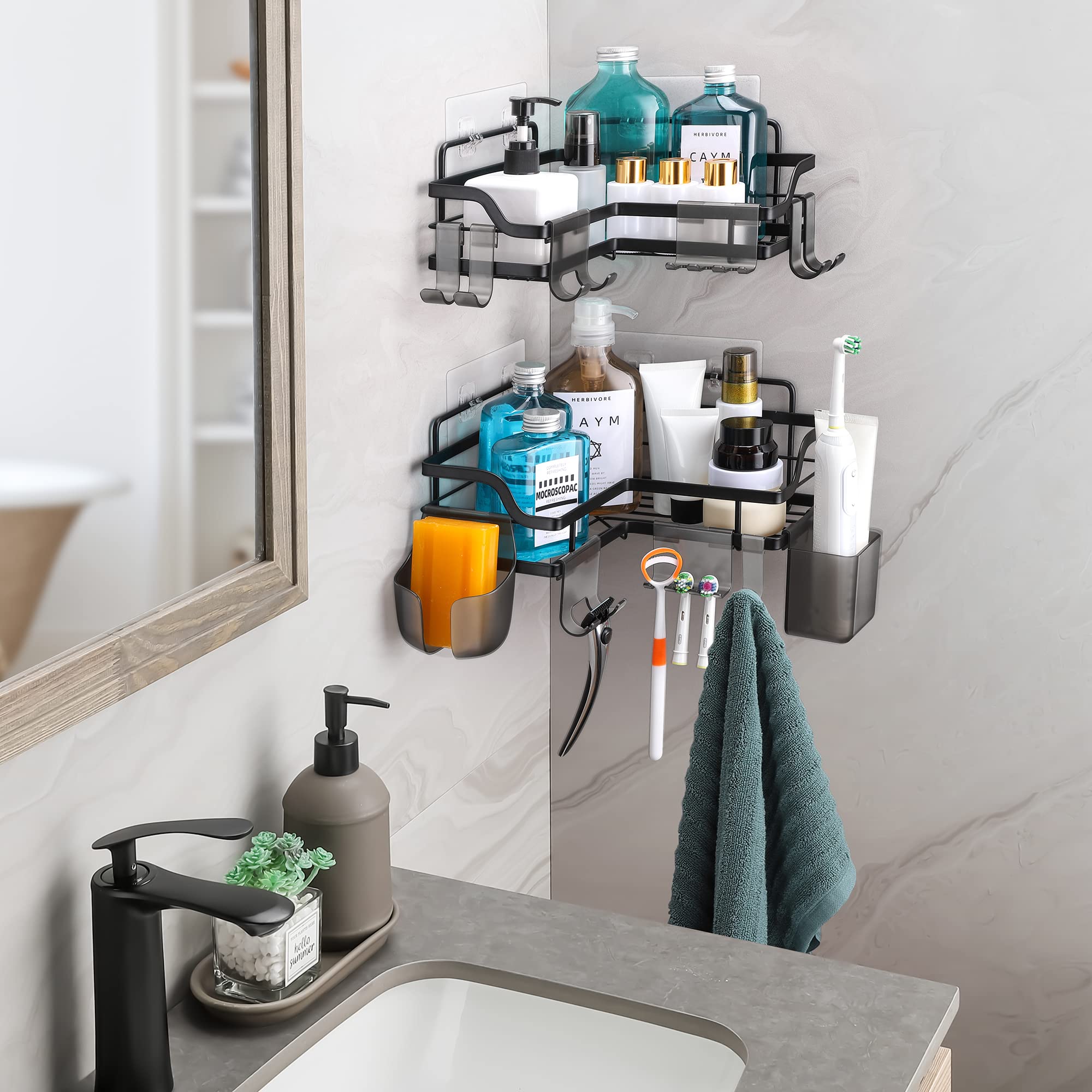 2 Stück Duschablagen Ohne Bohren – L-förmig, 30 & 40 Cm Lang – Aus Aluminium, Matt Schwarz – Mit Montageset