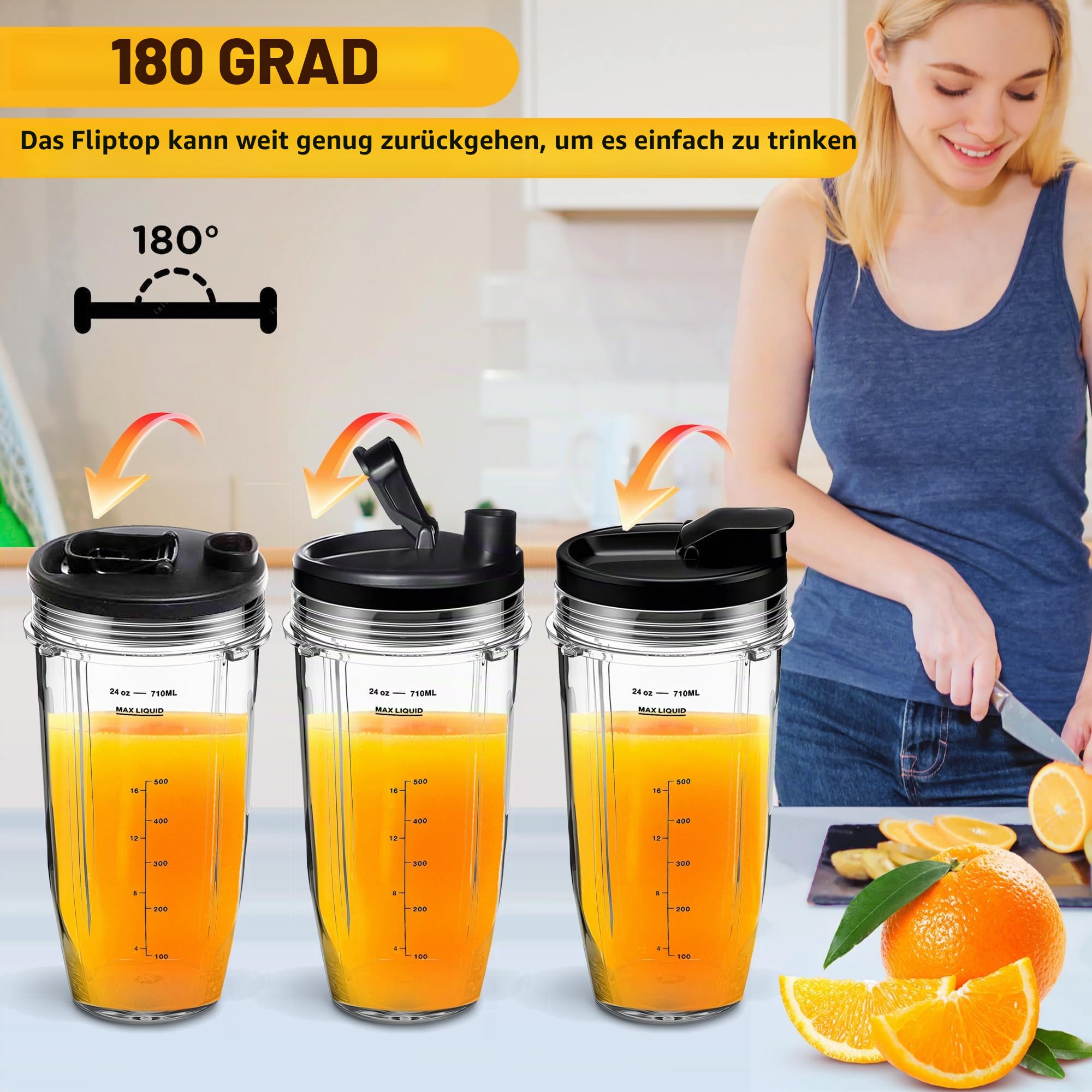 2 Stück Ersatz 32oz Blender Cup mit Sip & Seal Deckel Kompatibel mit Nutri Ninja BL450 BL454 Bl455 BL456 BL480 BL481 BL482 BL490 BL640 BL642 BL682 SS101 SS401 SS351 Nutri Ninja Auto IQ Serie Blender