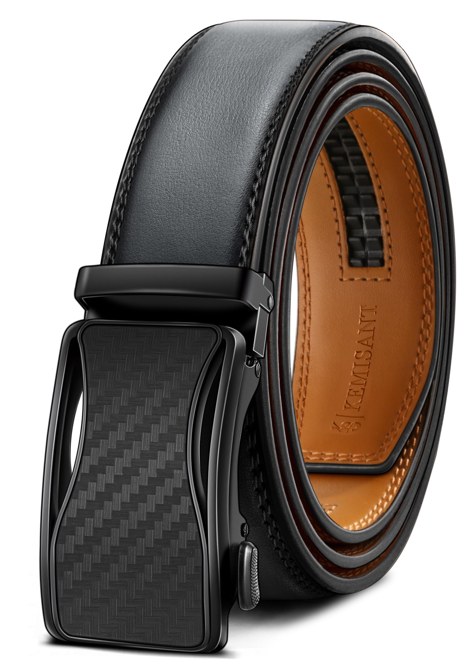 KEMISANT Cintura Uomo, Cintura Pelle Uomo Cricchetto Automatica Fibbia 35mm,Trim Regolabile per Adattars
