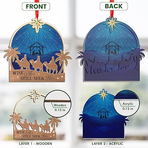 Miniatura 53 de FLAGWIX Regalos cristianos para mujeres y hombres – Adornos de Navidad acrílicos 2025 – Regalos religiosos espirituales católicos para mujeres, Azul