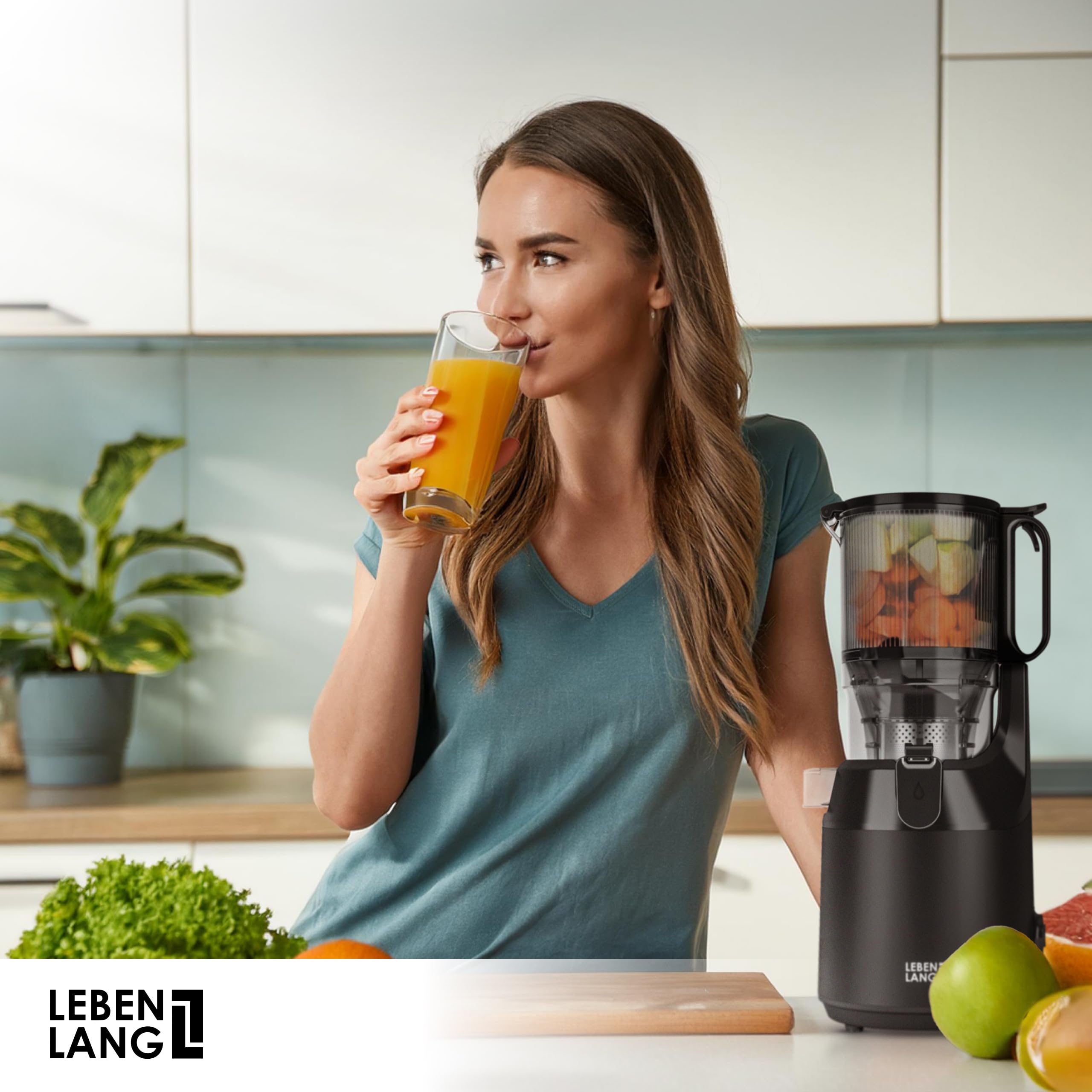 LEBENLANG Estrattore frutta e verdura - Incl. ricettario & grande apertura da 130 mm I 100% senza BPA I Slow Juicer machine Estrattori di succo a freddo I Centrifuga melograno professionale Entsafter