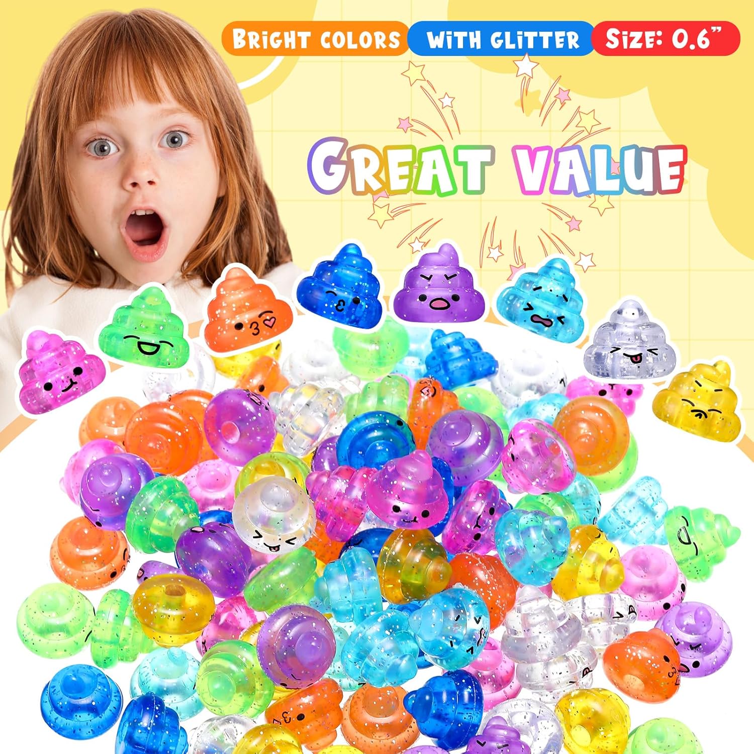 200 Pcs Unicorn Poop Toys Bulk Unicorn Party Favors Mini Glitter Expressions Fake Poop Toys Shimmering Rainbow Party Supplies for Prank Hide Seek Goodie Bags Vending Machine