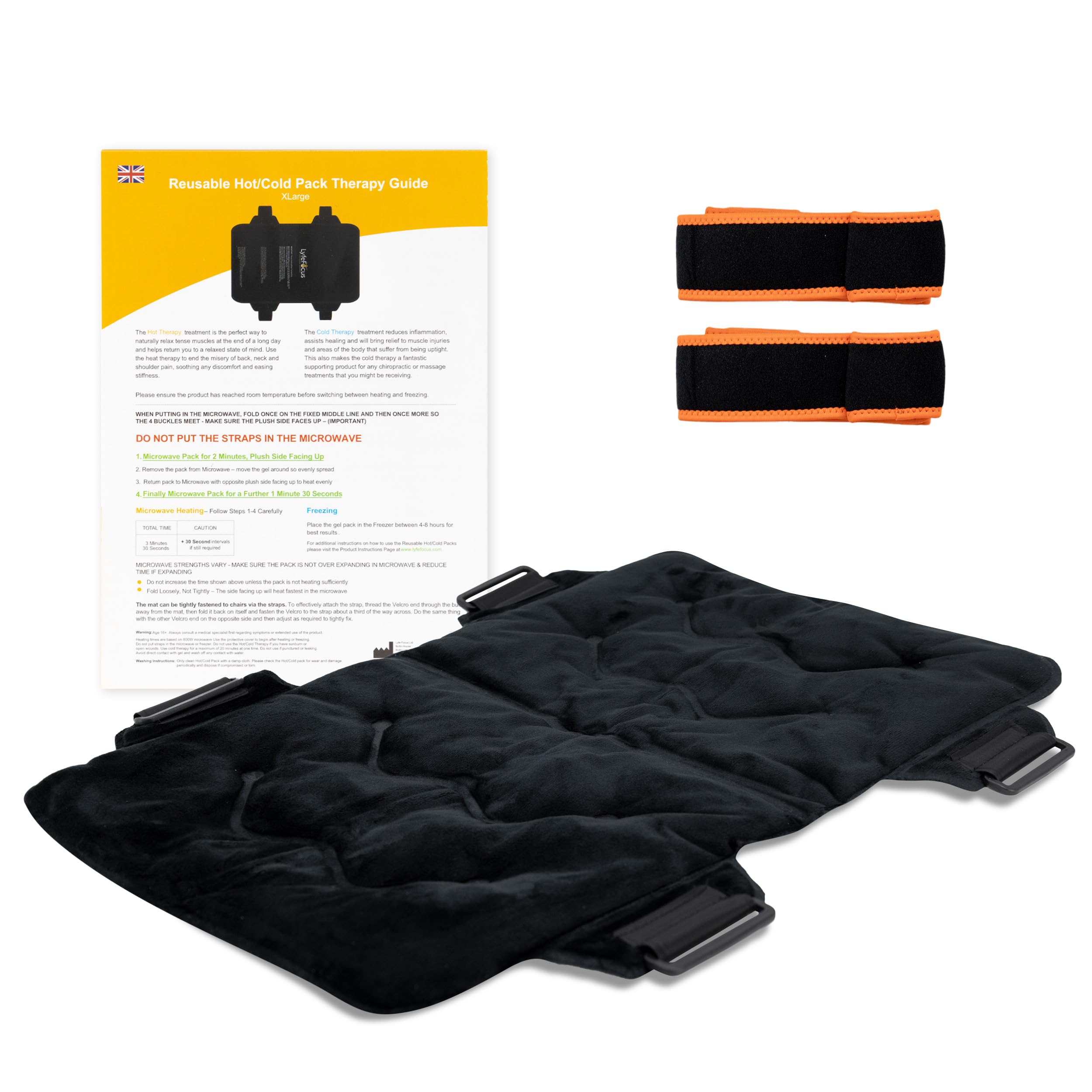 LyfeFocus Premium Reusable XLarge Hot & Cold Mat for Back Pain Relief - Multi-Use Microwaveable & Freezable Cold or Heat Compress Pack for Muscle Tension & Injuries Plush Material with Straps.