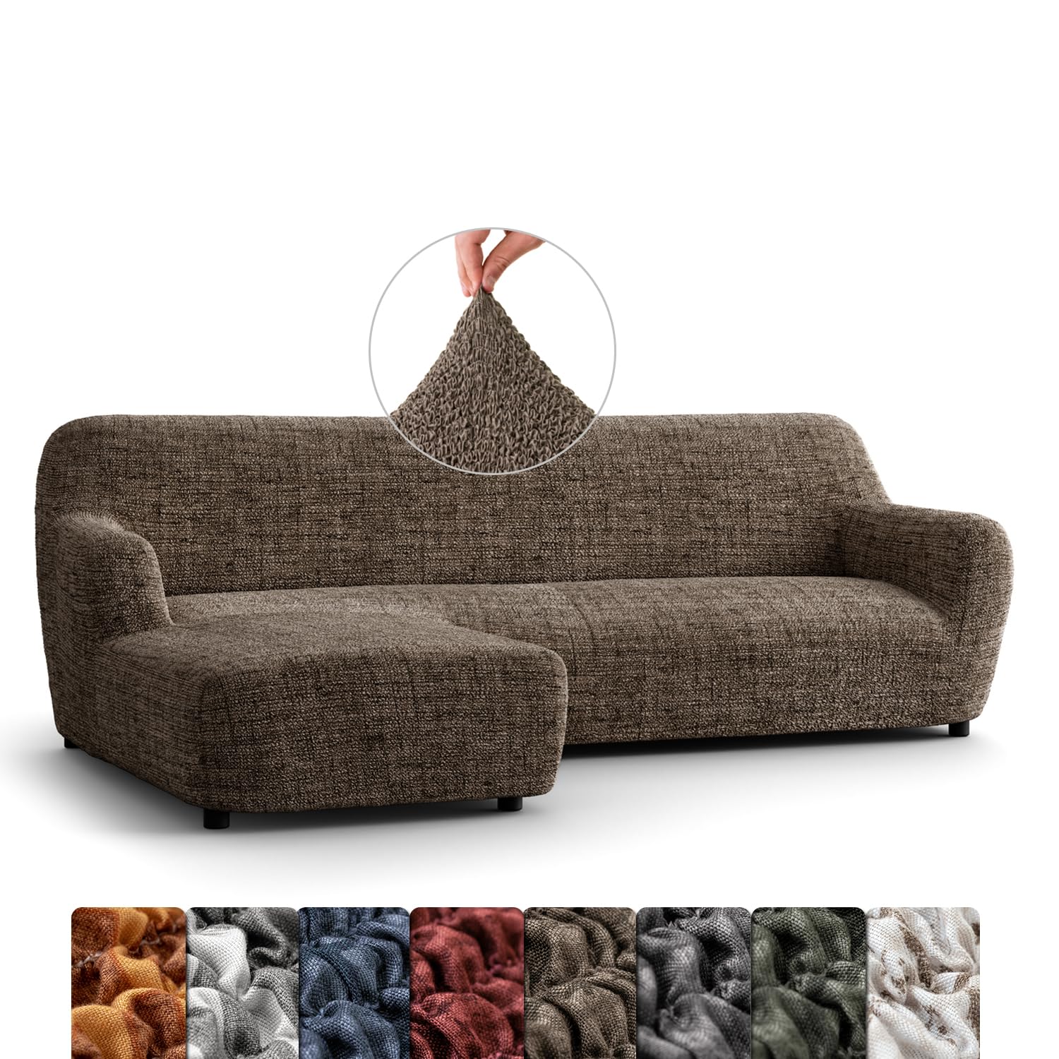 Menotti L Shape Sofa Cover - Sectional Covers - L Shape Couch Cover - Soft Fabric Slipcovers - 1-piece Form Fit Stretch Furniture Slipcover - Microfibra Printed -Vittoria Choco (L-Shape Left)