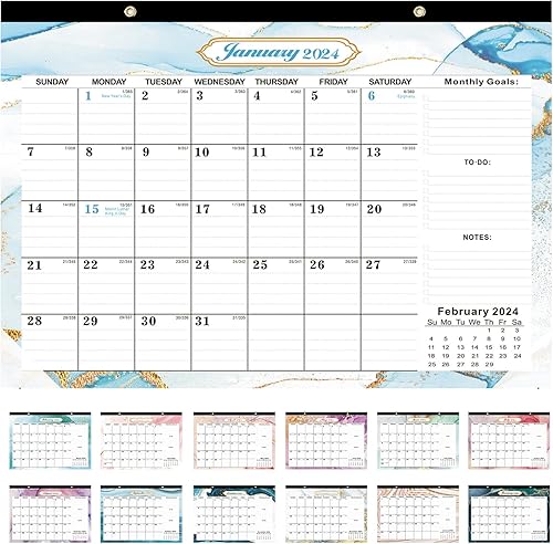 Calendario de escritorio 2024, calendario de escritorio 2024-2025 de 17 x 12 pulgadas, calendario de pared de 18 meses, enero de 2024 a junio de