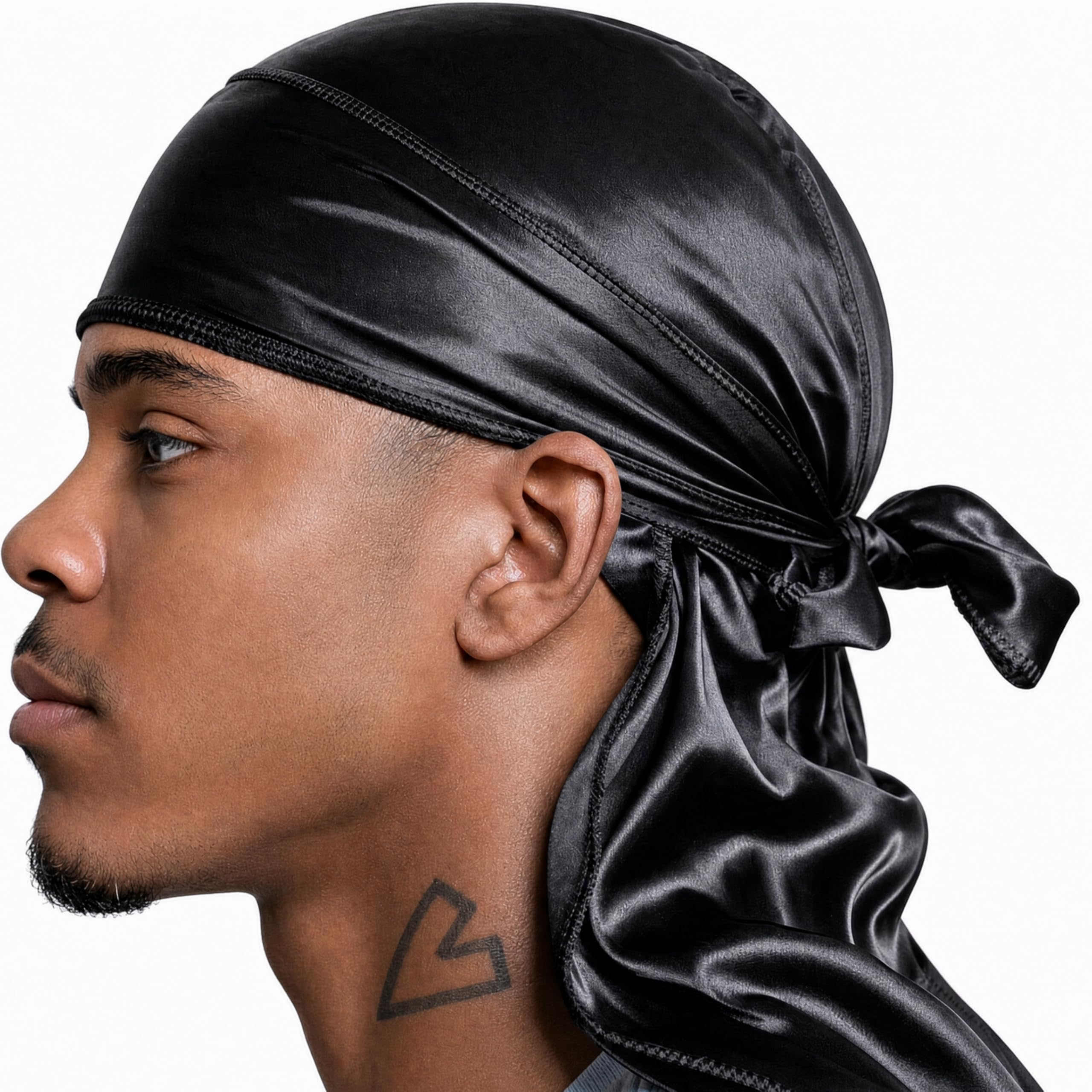 Veeta Superior Silk Durag, gładki jedwabny durag dla mężczyzn i kobiet, długie podwójne szerokie paski, zewnętrzny szew z potrójnym ściegiem Du Rag, Czarny, rozmiar uniwersalny