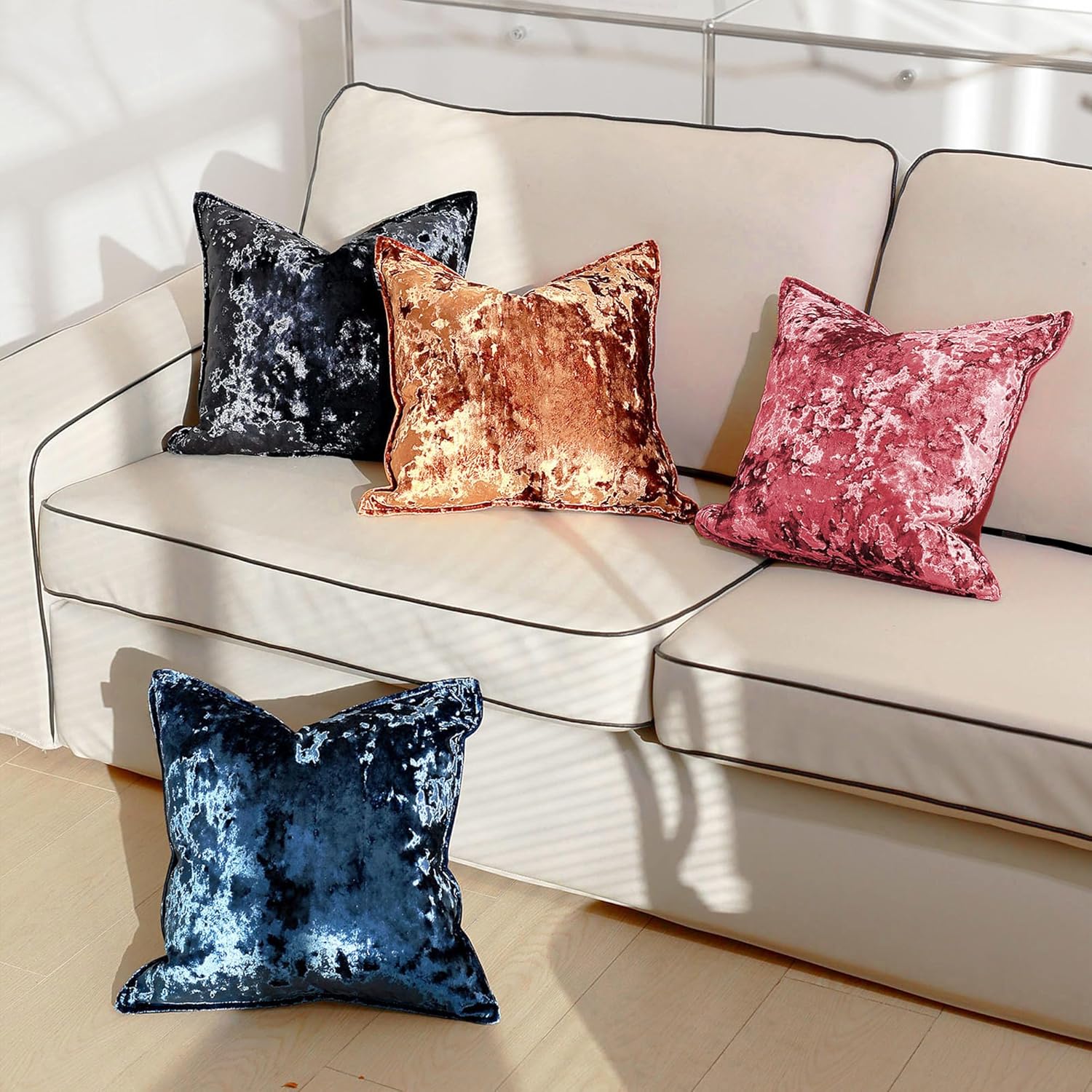 Decorative Throw Pillow Covers 20x20 Inch Thick Cut Shimmery Cushion for Sofa Couch Bed Living Room, Luxury Home Decor Set of 1 (Blue,20"x20")