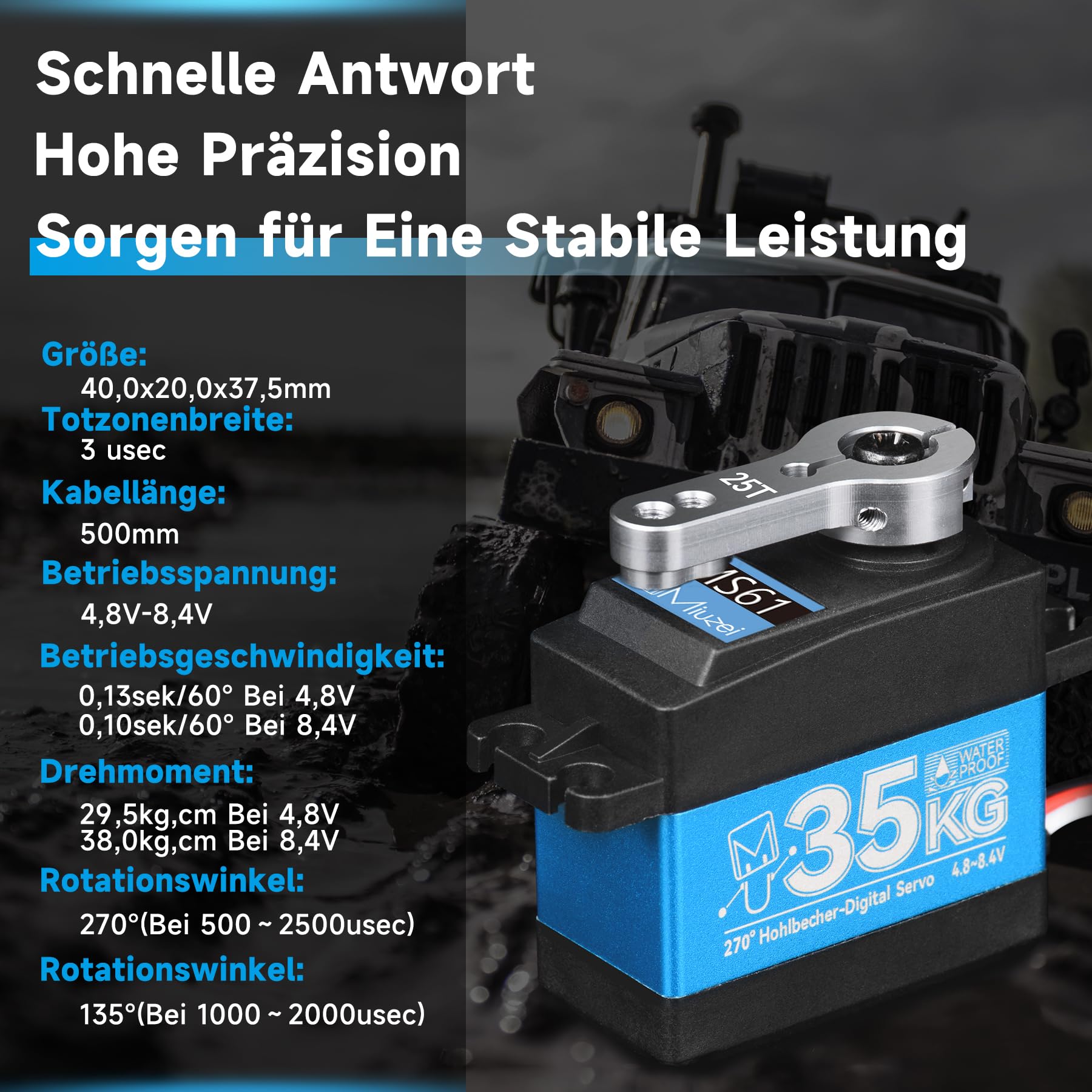 Miuzei 35kg RC Servo 270° Wasserdicht Metallgetriebe Digital Lenkservo