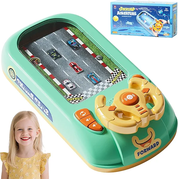 LFACHTER Car Adventure Toy with Steering Wheel,Musical Steering Wheel Toys,Interactive Simulation Driving Toddler Simulated Driving Racing Car for Kids 4-6,for Kids Girls Xmas Birthday Gifts(Green)
