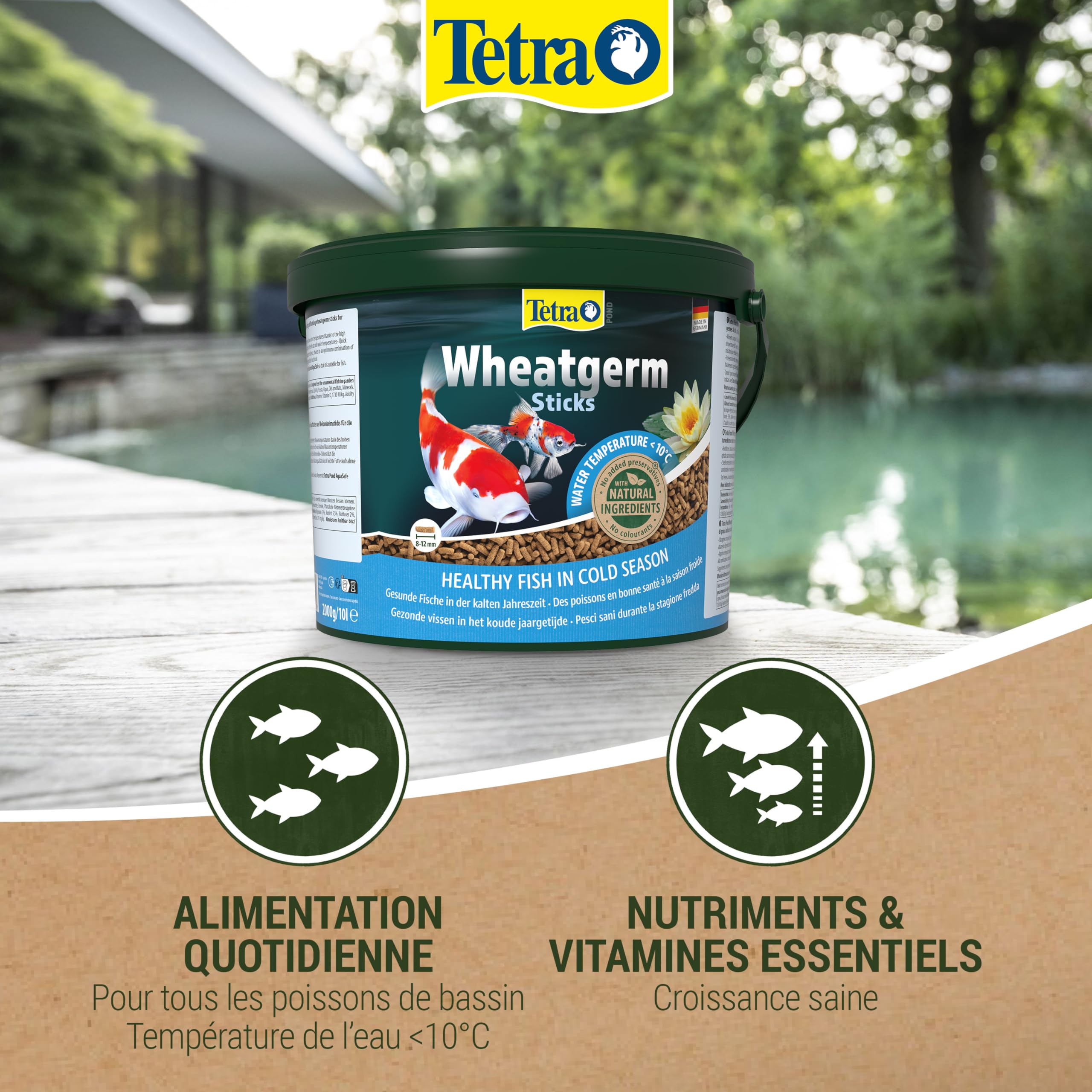 Tetra Pond Wheatgerm Sticks – Alimentation Equilibrée aux Germes de Blé pour Poissons de bassin – Recommandé en automne et au printemps – Riche en fibres – Très Energétique - 10 L | Avec germes de blé | Riche en fibres | Haute digestibilité | Idéal périod