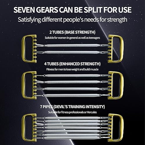 Miniatura 3 de Expansor de pecho MKHUIBU 7 Spring desmontable para hombre expansor de pecho con mango de aleación de aluminio y resortes de ejercicio para el