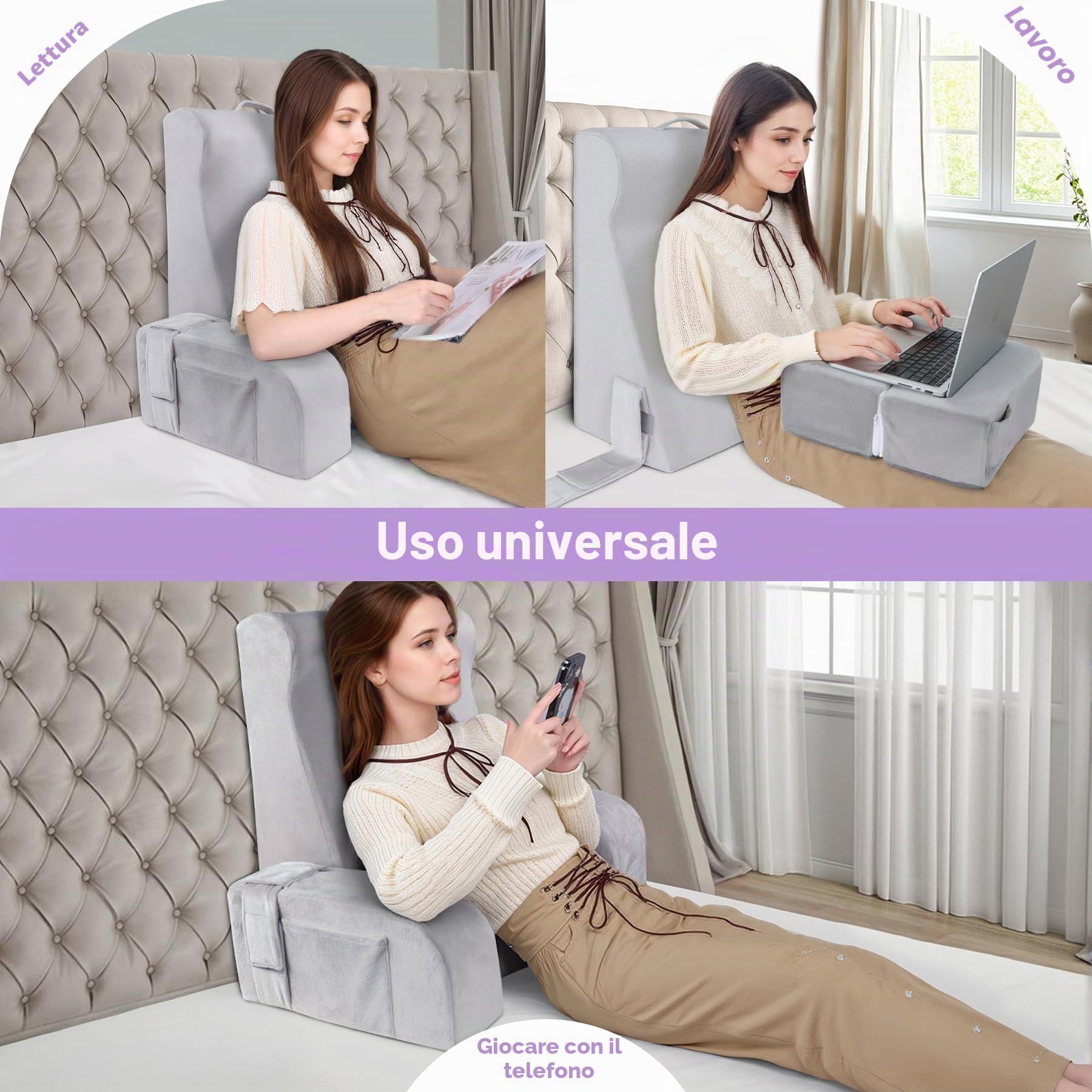Babenest Cuscino da Lettura con Braccioli Rimovibili, Comodo e Leggero Cuscino per la Schiena per Letto e Divano, Cuscino per la Schiena con Velluto Lavabile per Leggere, Giocare o Guardare la TV