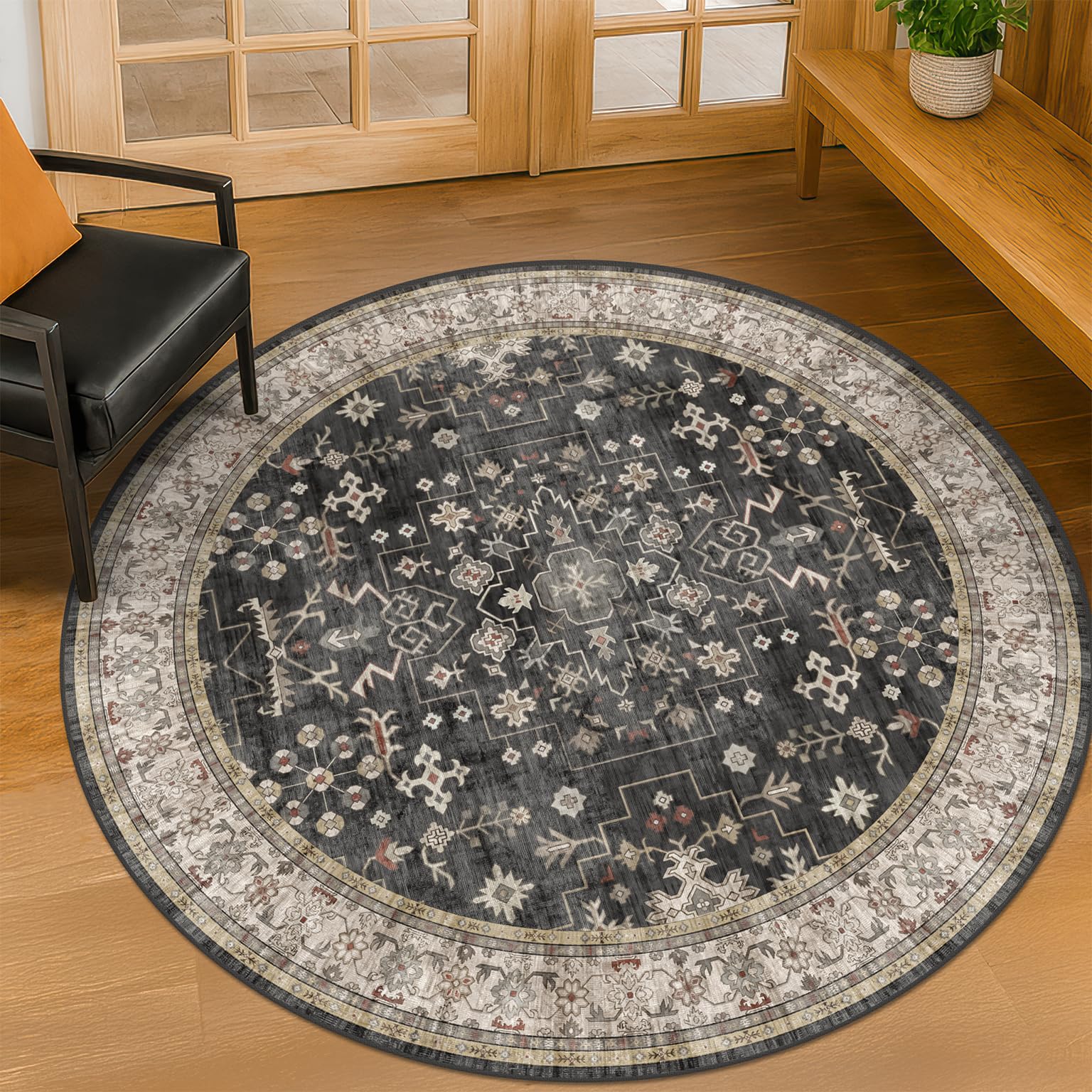 Hazo Haus Black Boho 5 Foot Round Rug