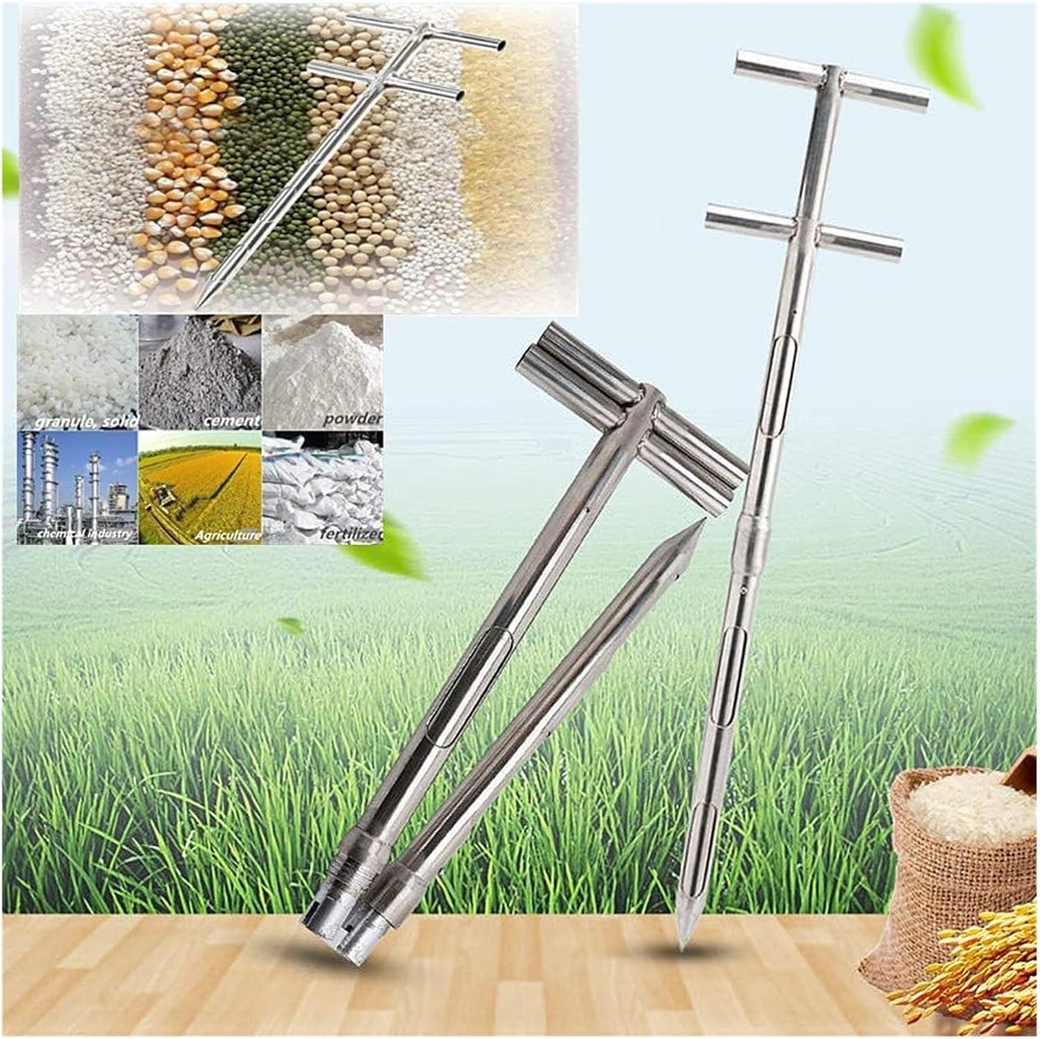 Stainless Steel Powder Sampler Probe - 32mm x 2.5m Folding Grain Probe with Rotary Handle for Solid Granule Sampling - Durable and Reliable Grain Sampling Tool