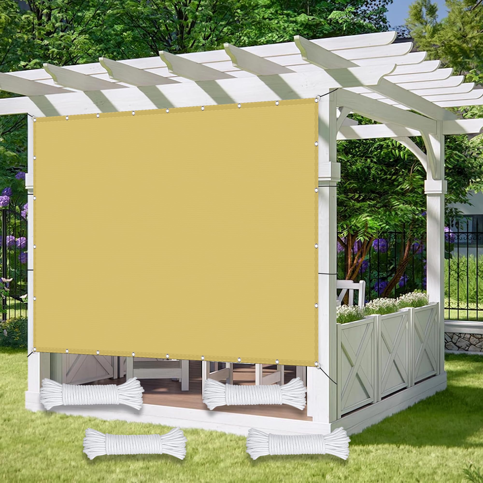 Voile d'ombrage imperméable 5x7m sable avec oeillets pour patio