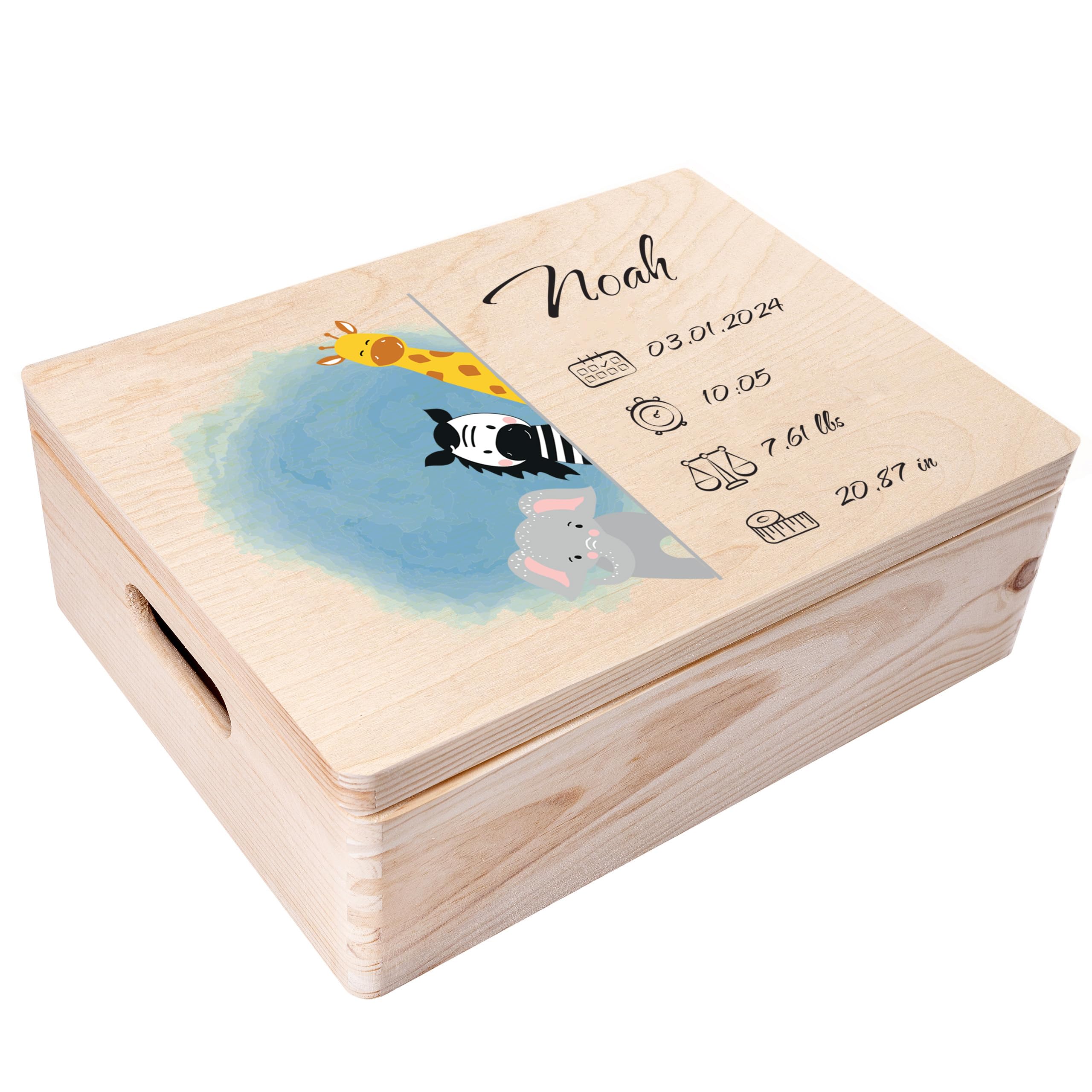 Caja De Recuerdos Personalizada Para Bebé (grande, Arte De Bosque Azul