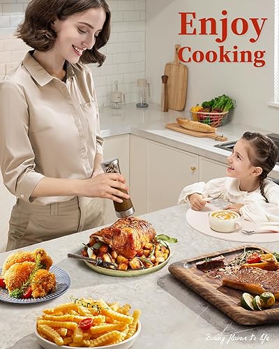 Miniatura 7 de Juego de molinillo eléctrico de sal y pimienta, gran capacidad de 4.5 onzas, diseño de acero inoxidable y madera con grosor ajustable y luz LED,