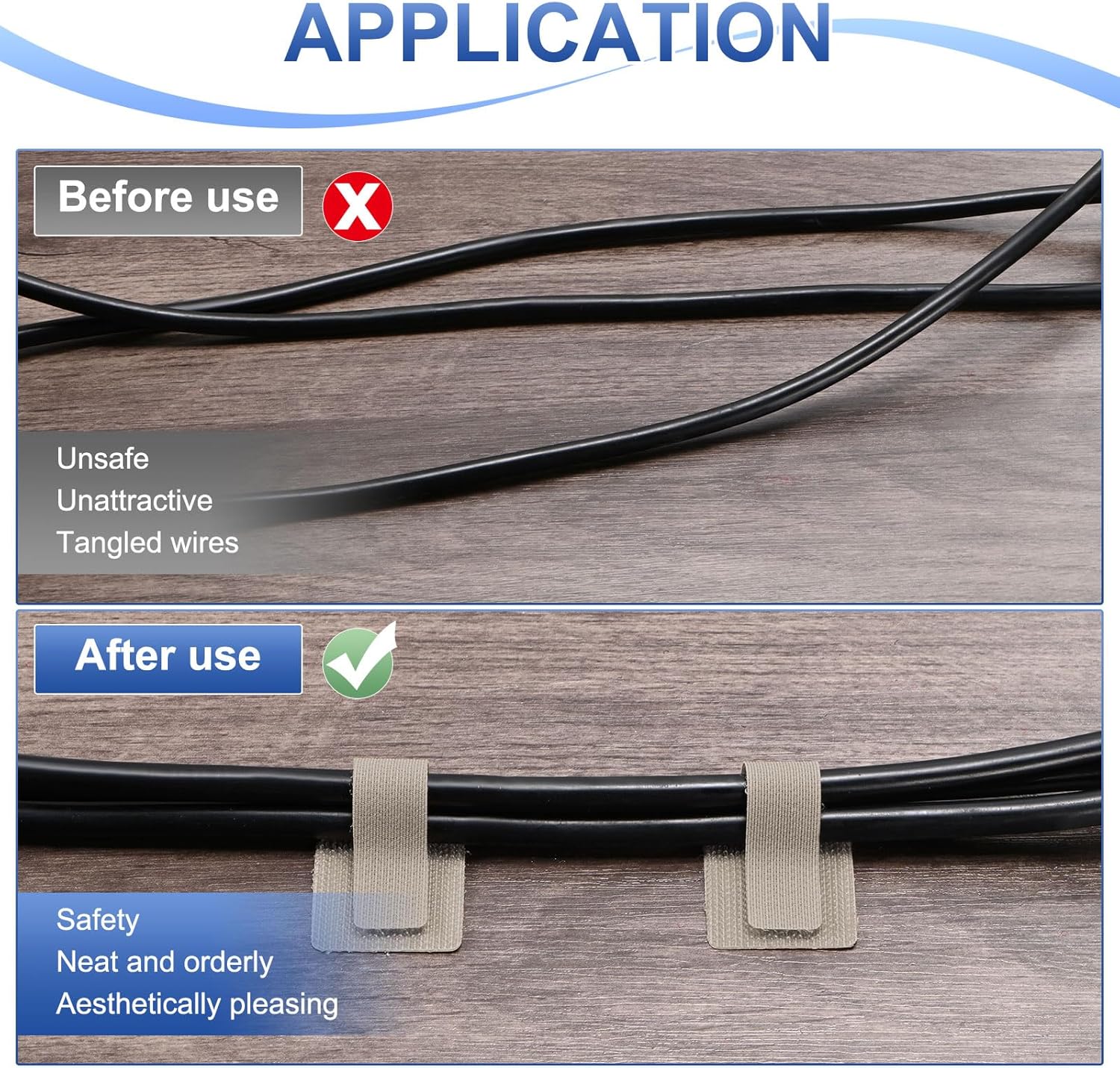 M METERXITY 40-Pack Hook and Loop Cable Ties, 3.5 x 1.1 Inch Enhanced Self-Adhesive Cord Organizer for Desk/Home/Wall/Office Essentials, Cable Management Under Desk [Beige]