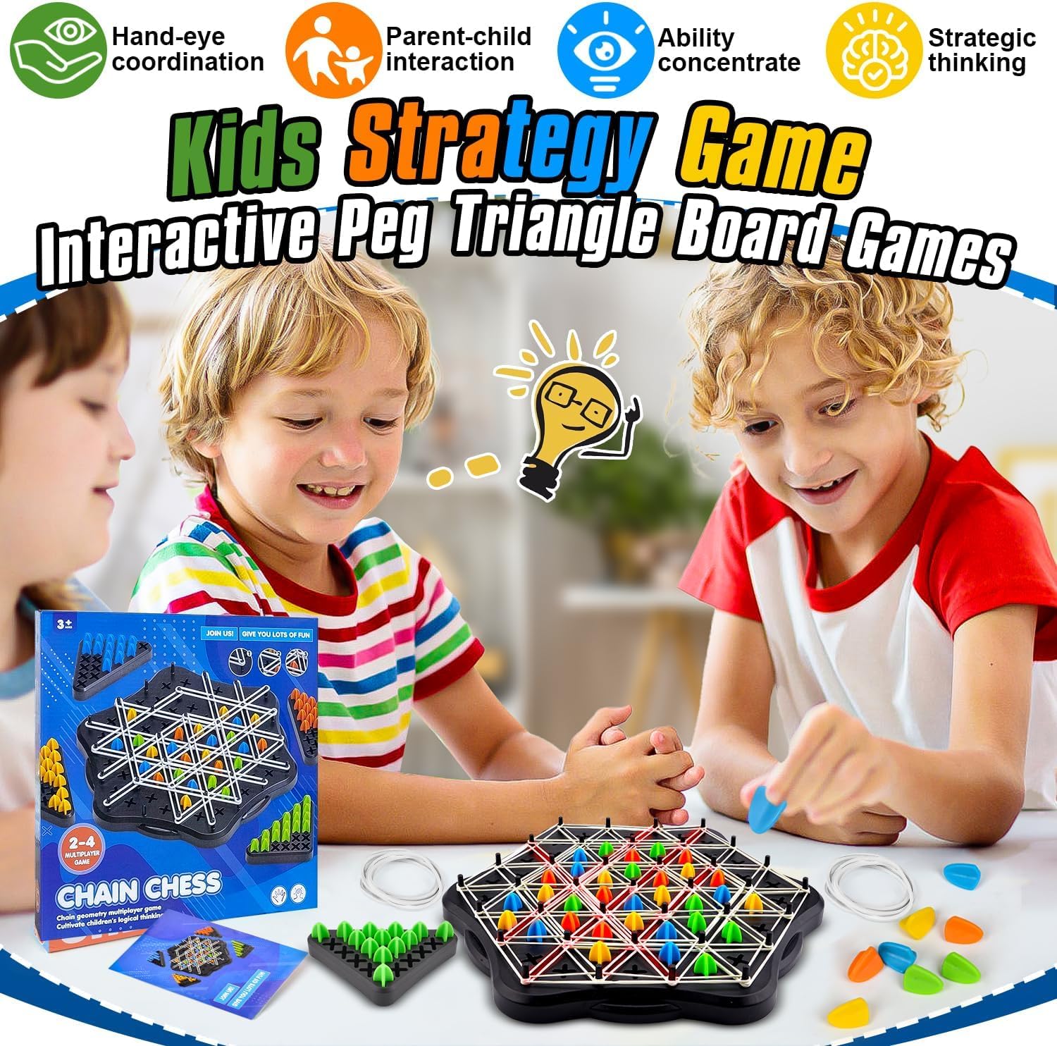Gioco Triggle - Chain Triangle Game: Gioco Da Tavolo Strategico Con Elastici E Triangoli, Per 2-4 Giocatori, Regalo Per Bambini E Adulti