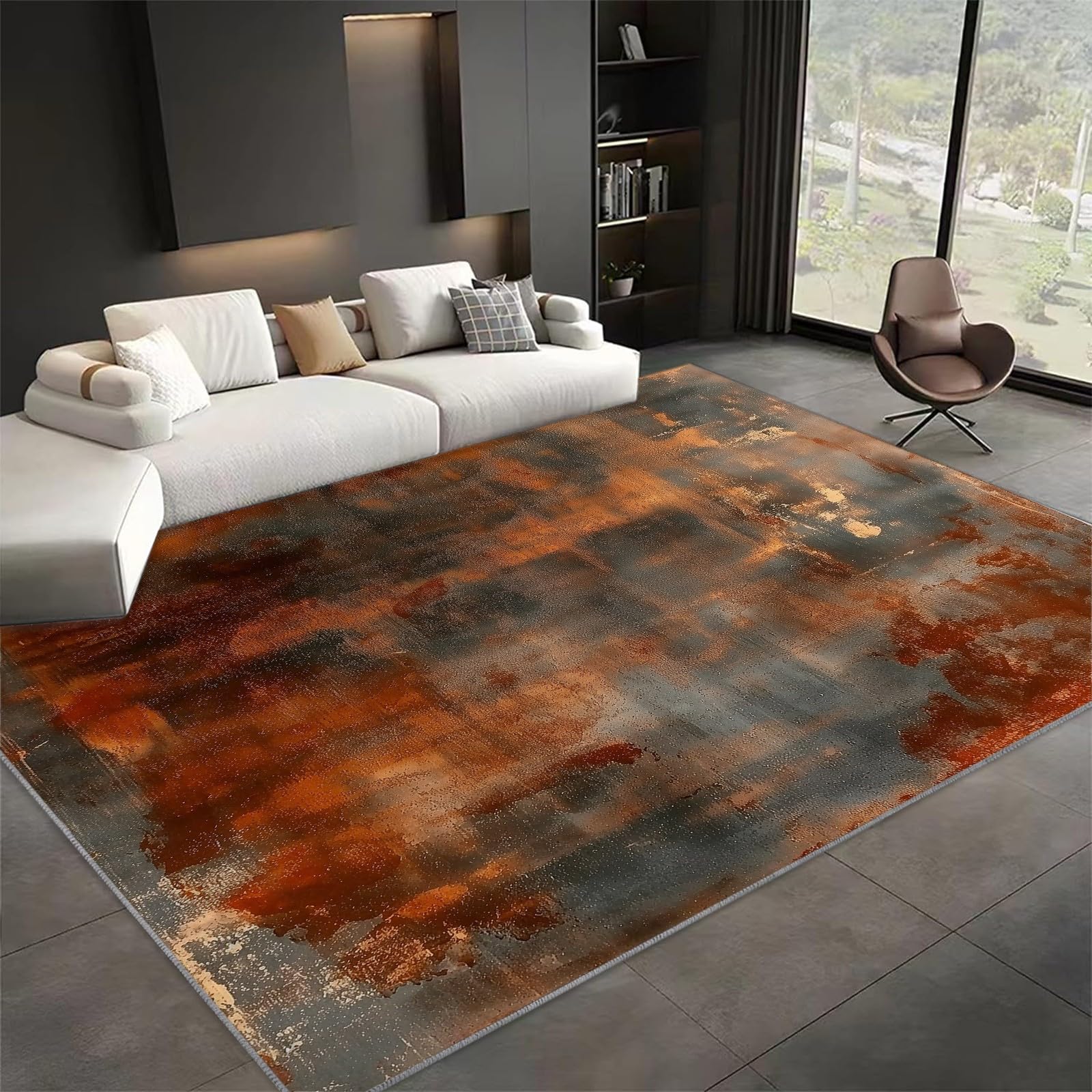 Tapis Rétro Peinture Abstraite Fond Industriel salon Moderne Grand Antidérapant à Poils Courts Doux Bureau Chambre 160x230 cm