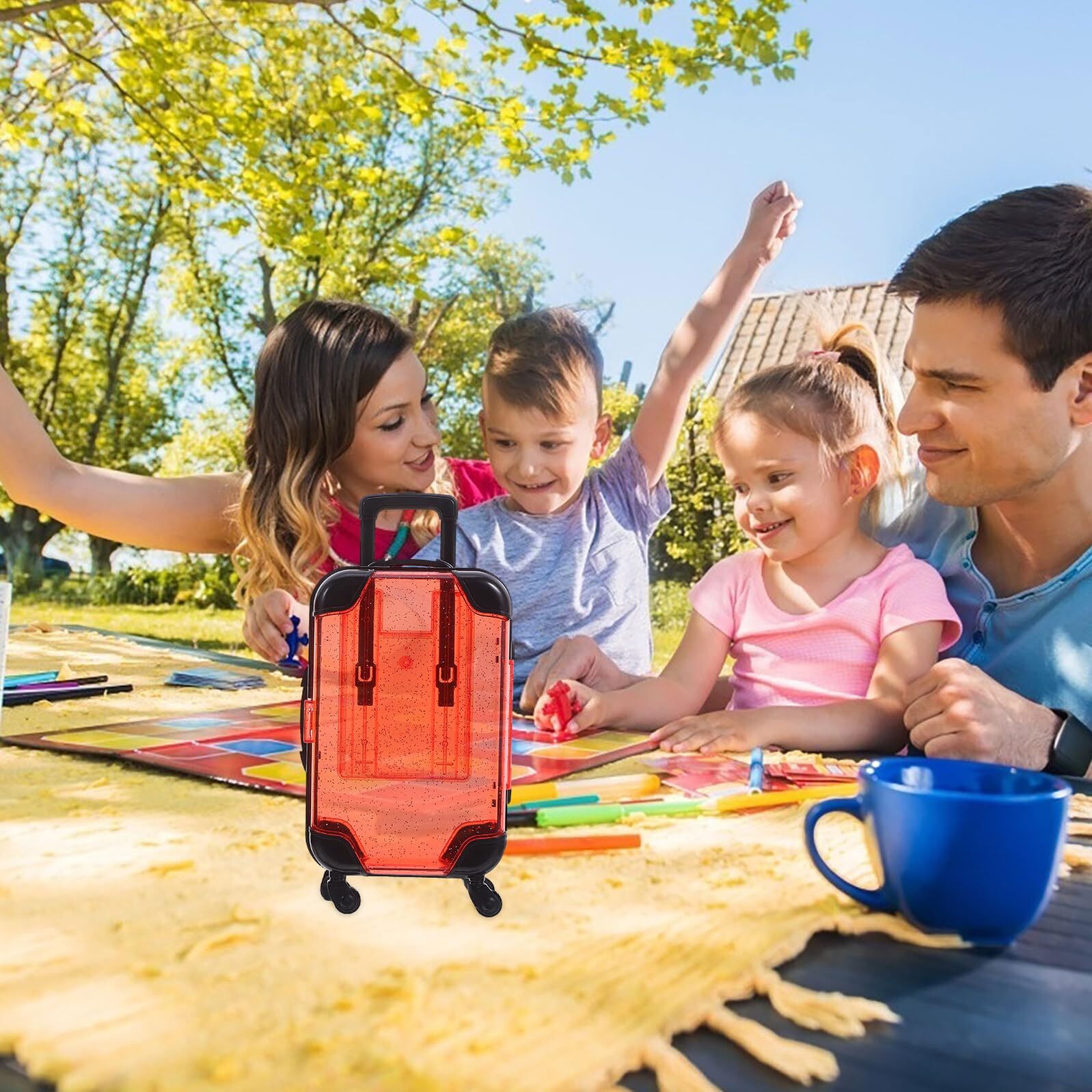 DECHOUS Set da Gioco Valigie per 5 Pezzi con Mini Valigia Giocattolo Leggera e Trolley di Simulazione con Ruote Lisce Gioco di Finzione Creativo per Viaggio e Apprendimento dei Colori