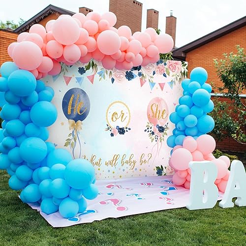 Miniatura 3 de Cartel de fondo de revelación de género con texto en inglés "He or She Gender Reveal What Will Baby Be Gender Reveal", suministros de decoración de
