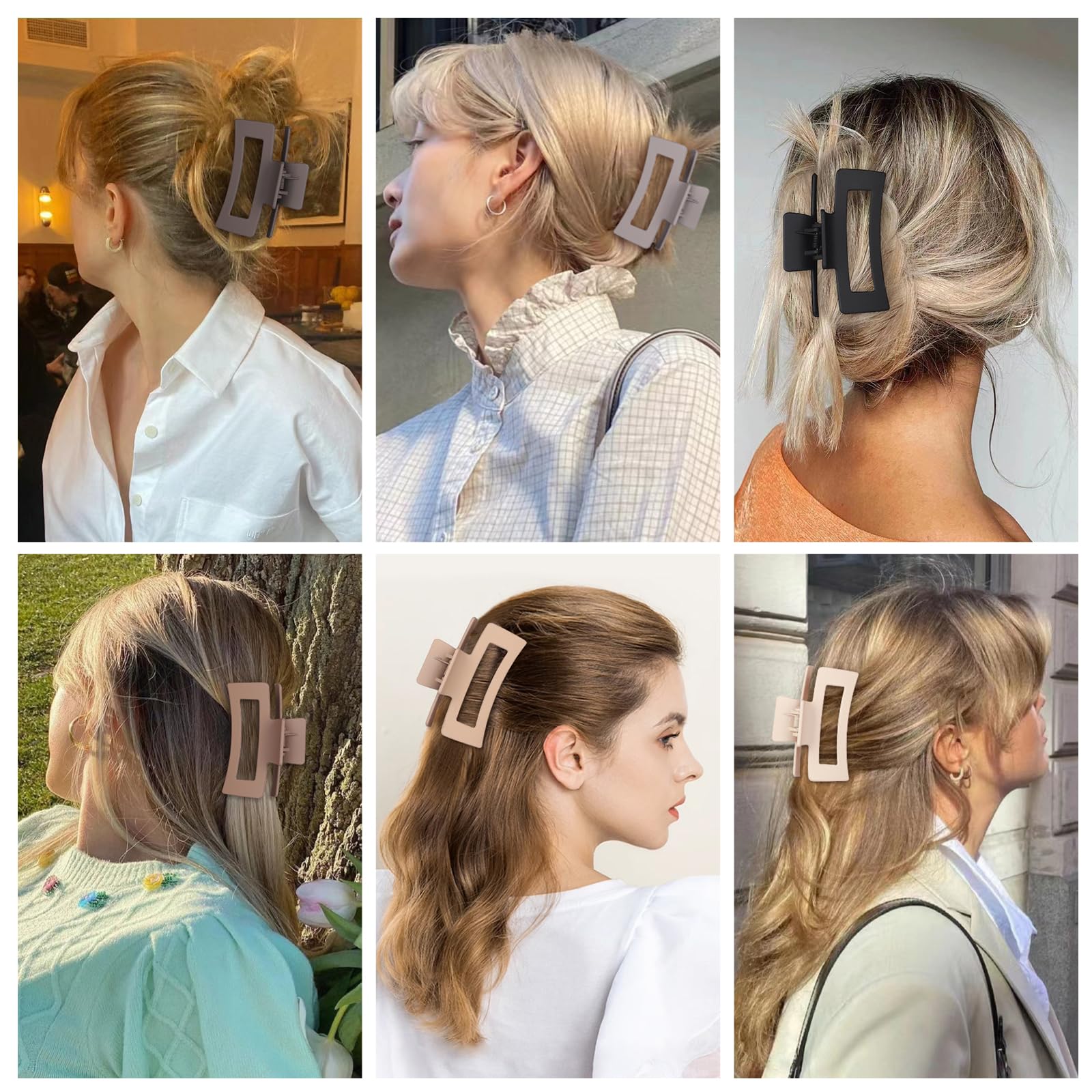Sisiaipu Confezione da 6 fermagli per capelli medi da 8,9 cm, da donna, quadrati, rettangolari, per capelli, a banana, accessori per capelli per ragazze, cioccolato