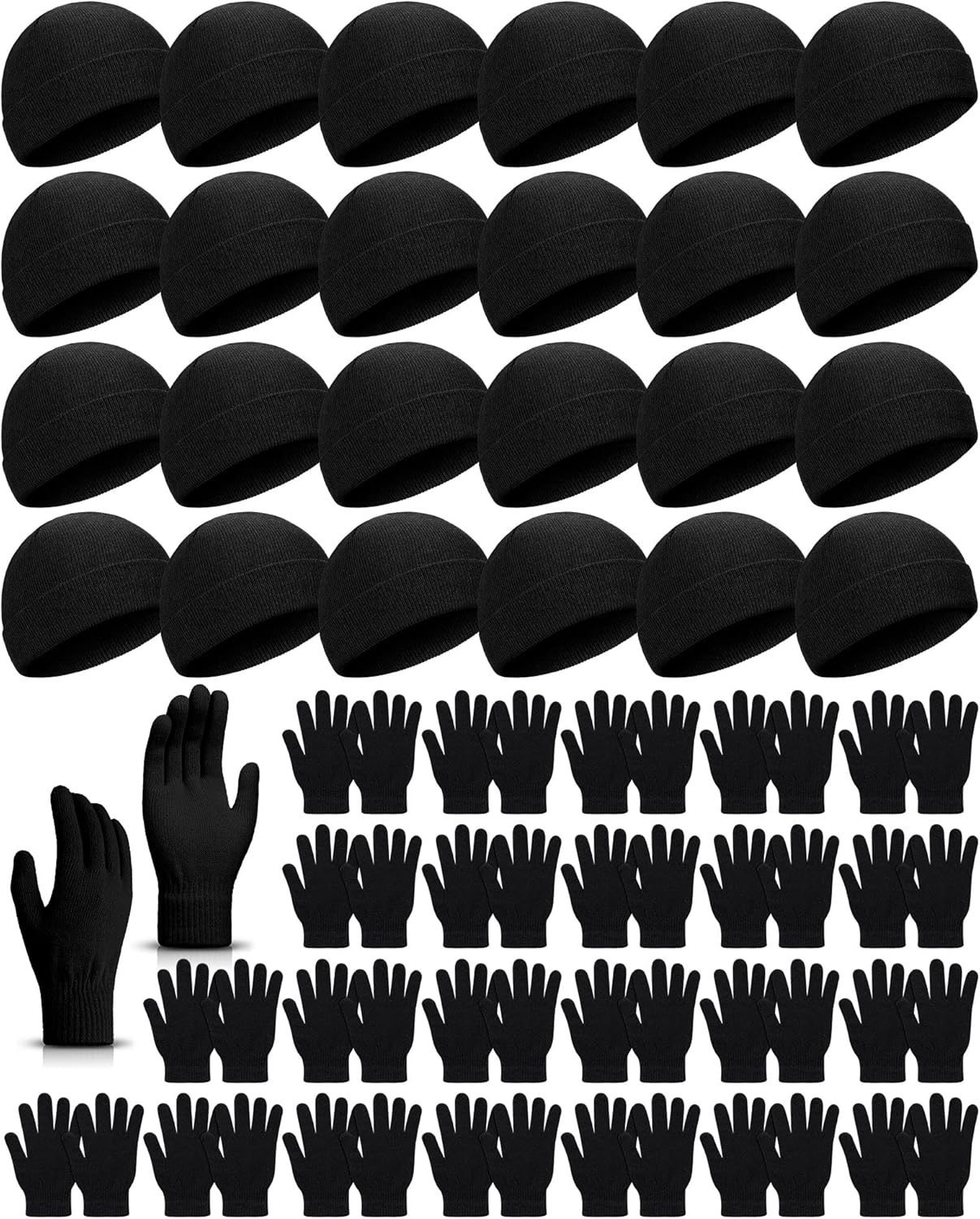 Tarpop 48 Pcs Winter Beanie Gloves Bulk for Homeless Winter Warm Hats Gloves Stretch Knit Beanie for Women Men Homeless Gift