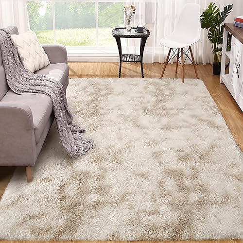 Alfombras de área esponjosas de 6 x 9 pulgadas, diseño abstracto, de teñido anudado, para dormitorio, sala de estar, acogedoras alfombras peludas de