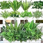 DEMIUKO 18 Bundles Artificial Lavender Plants Outdoor Fake Flowers UV Resistant Faux Greenery Stems Fake Ferns Shrubs Plastic Plants for Garden Patio Porch Yard Window Box Home Decor