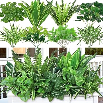 DEMIUKO 18PCS Artificial Plants Outdoor Fake Plants Stem Faux Greenery