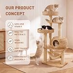 55" Wood Cat Tree for Indoor Cats Large Adult,Tall Cat Tower with Scratching Post and Cozy Hammock for Large Cat,Multi-Level Modern Cat Condo with Hand-Woven,Easy to Assemble and Clean