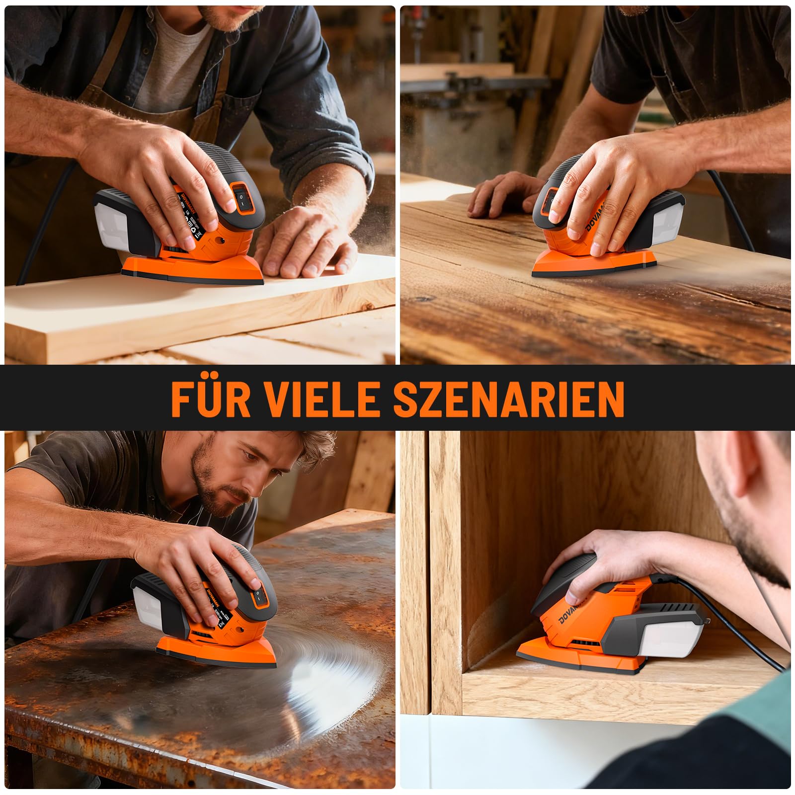 DOVAMAN L5 APEX Deltaschleifer 130 W, 12000 RPM Multischleifer mit effizienter Staubabsaugung, 12 Schleifpapieren, kompakt für Holz, Metall, Ecken & Möbel