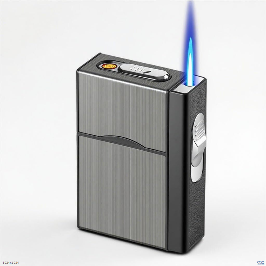 Encendedor recargable con estuche para cigarrillos negro miniatura 7