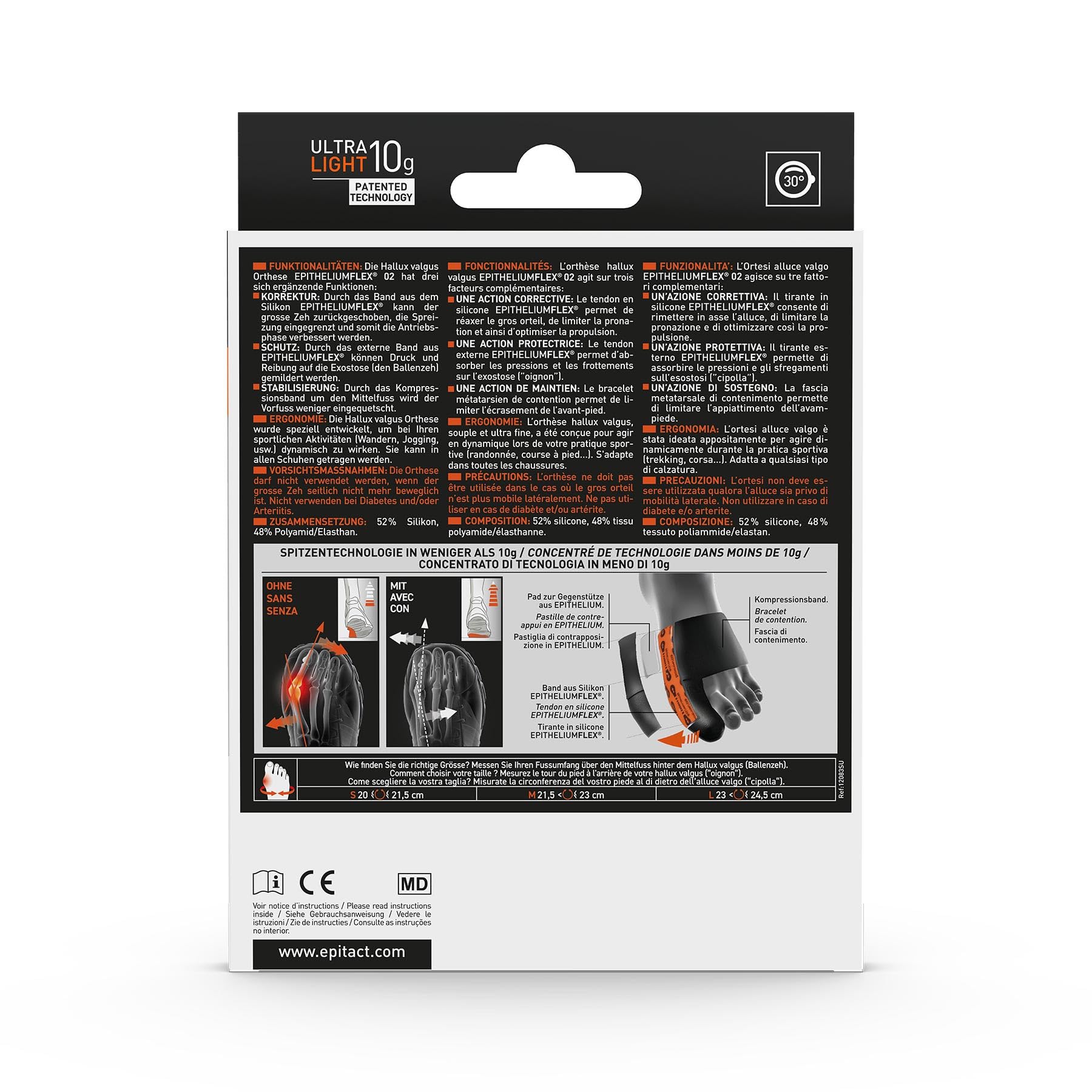 Epitact | Hallux Valgus Korrekturbandage für den Sport | Begradigt und entlastet den großen Zeh in Sportschuhen bein sport | Technische Stoffe, ultradünn und leicht | Französische Innovation (M)