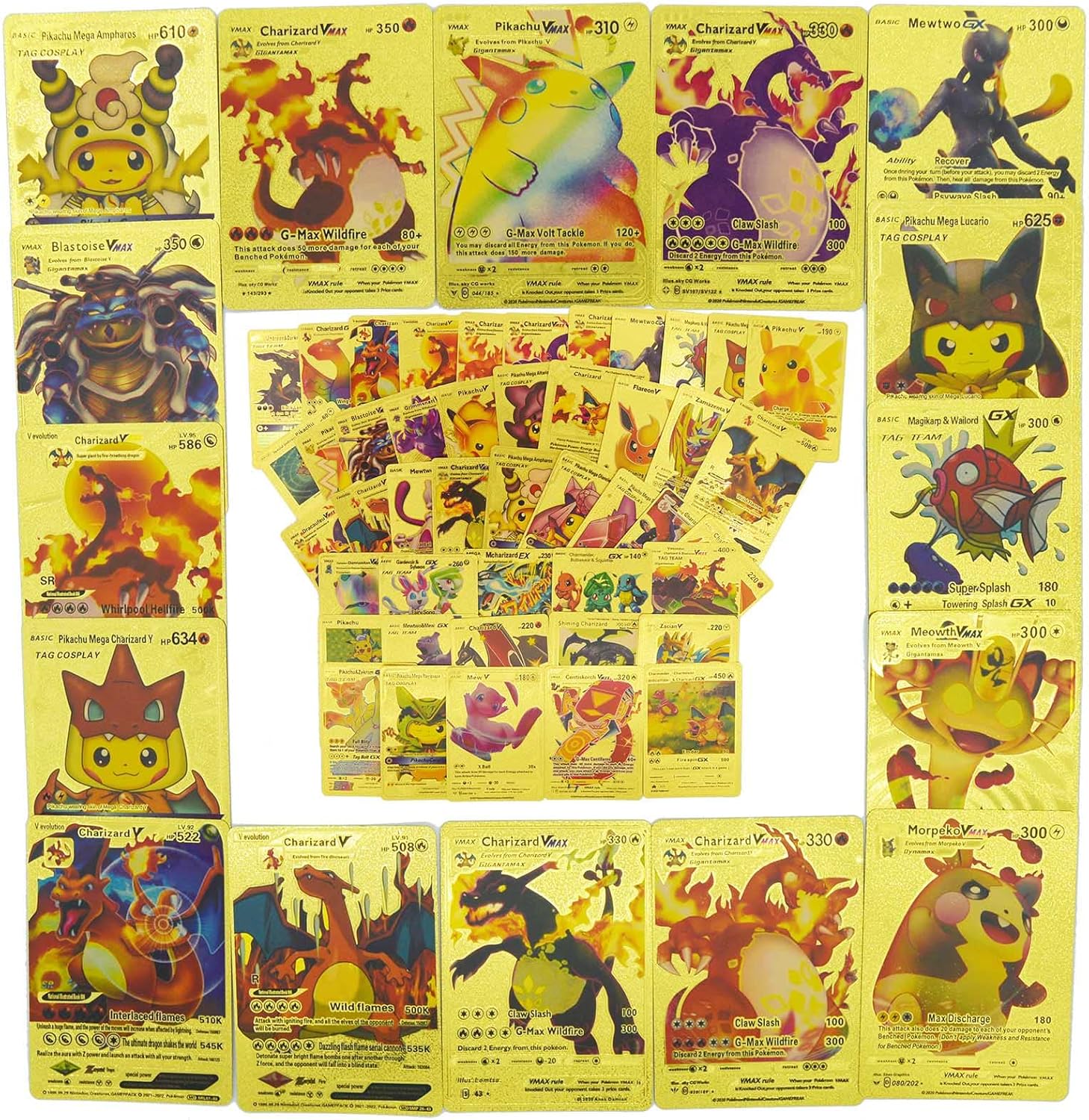 Buy 55 PCS Gold Pokemon Charizard Cards, TCG Deck Box, Gold Foil