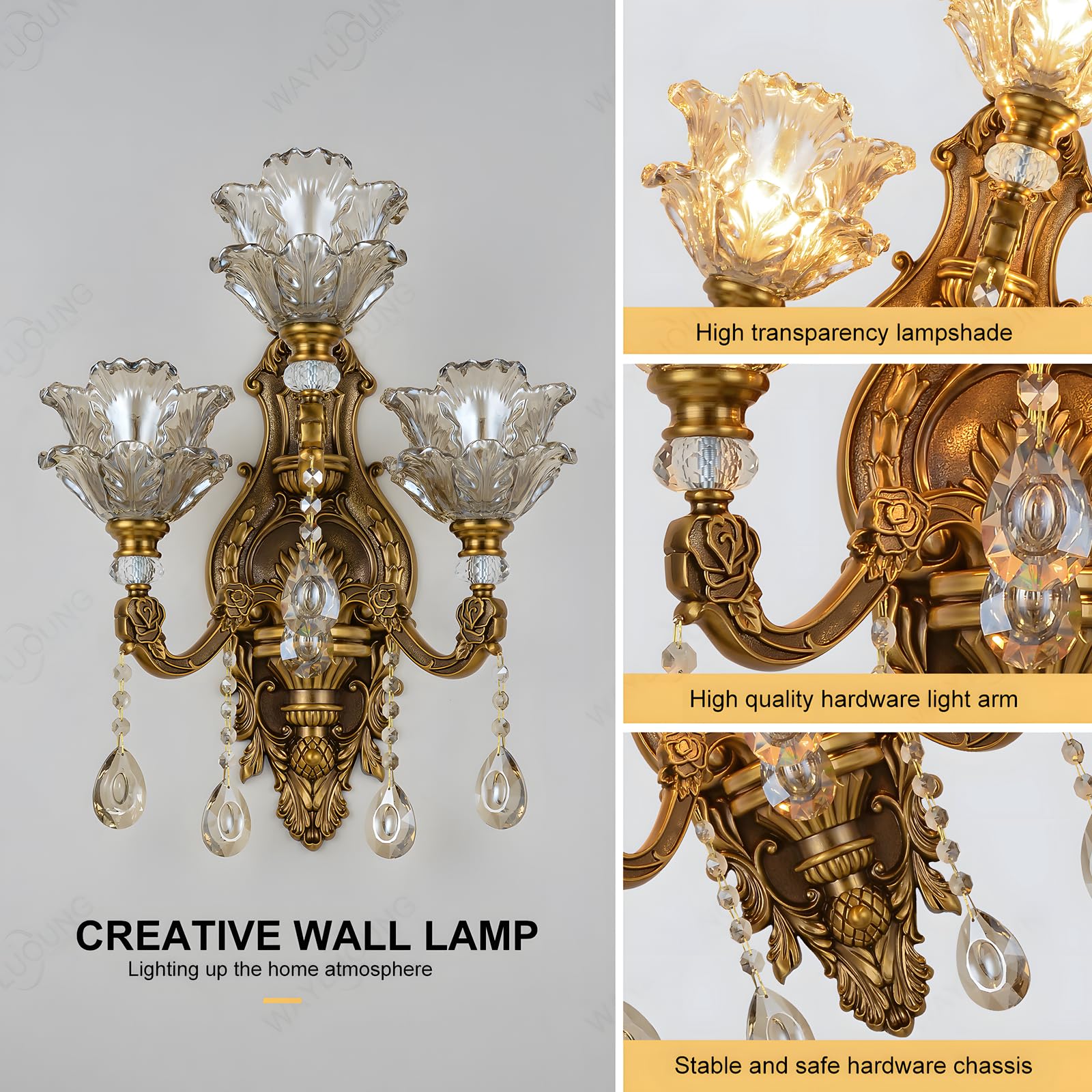 Amber glas messing wandlamp schelp kristallen basis messing wandlamp, schelp kristallen wandlamp kristallen wandlamp (2 stuks Amber glas messing wandlamp schelp kristallen basis messing wandlamp, schelp kristallen wandlamp kristallen wandlamp (2 stuks