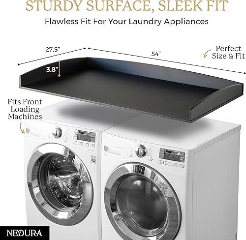 Miniatura 4 de Nedura Encimera de lavadora y secadora con almohadillas antivibración y rieles de borde curvo, encimera de lavandería de bambú premium, encimera de
