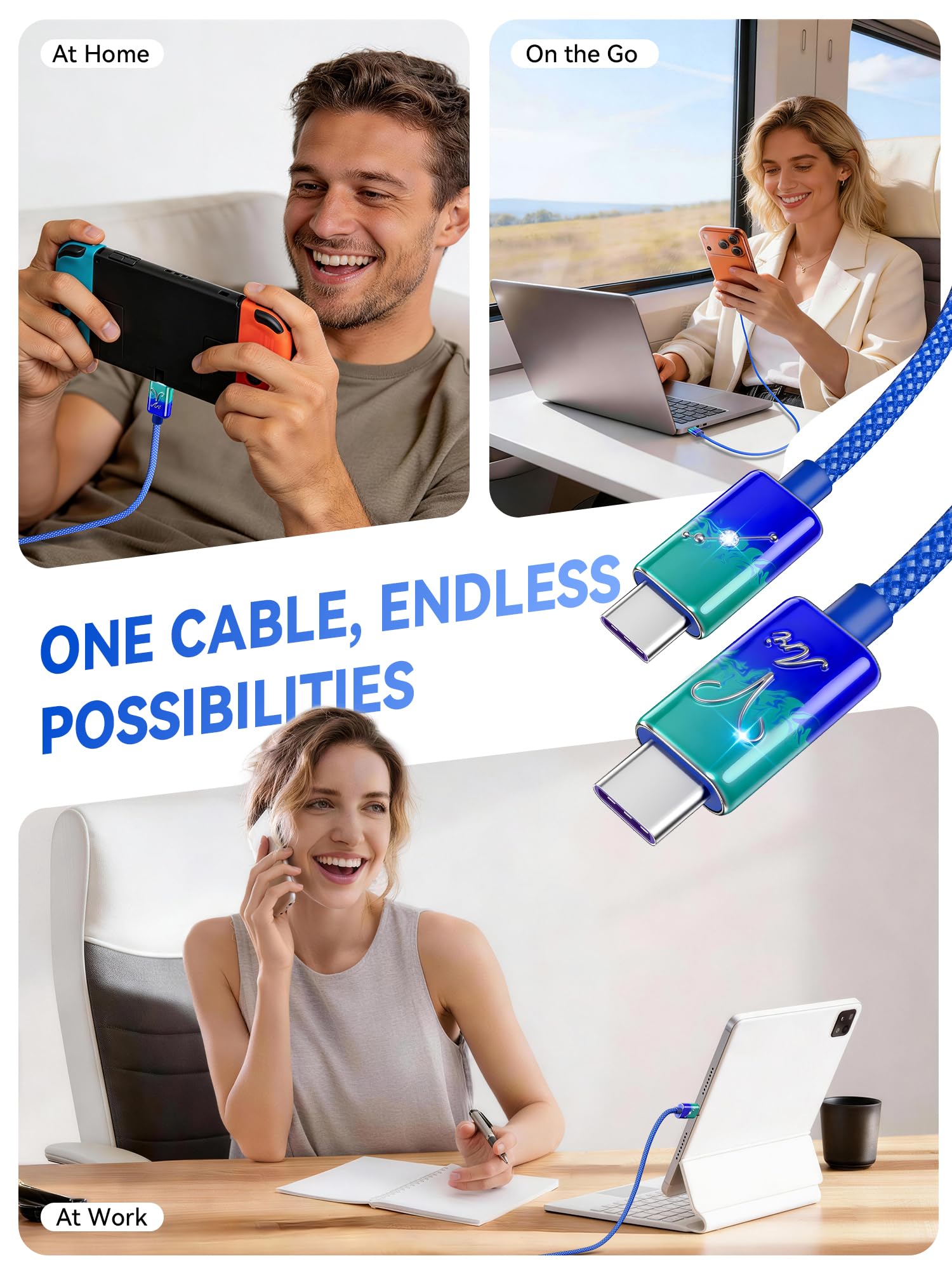 Ariete Zodiac - Cavo di ricarica da USB C a USB C, dipinto a mano, 240 W PD 3.1 Tipo C, cavo intrecciato in nylon a ricarica rapida, regalo astrologico per lei, 1 m