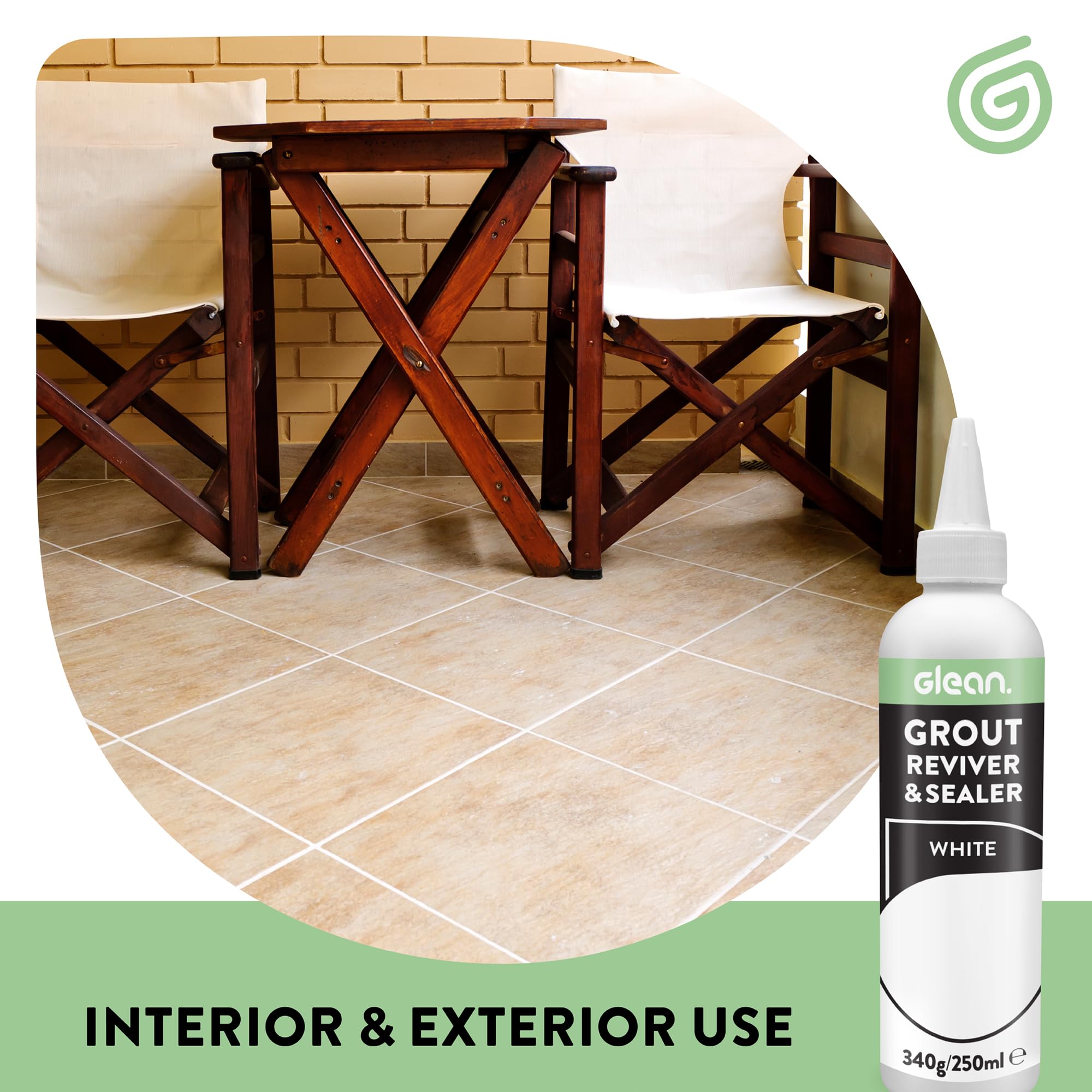 GLEAN Reviver y Sellador de Lechada | Blanco | 340 g | Restaura, Repara, Renueva Azulejos | Incluye Cepillo de Espuma | Resistente a las Manchas y Transpirable