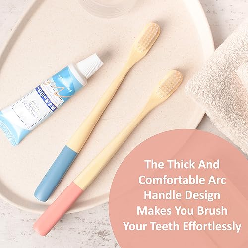 Miniatura 2 de Paquete de 4 cepillos de dientes de bambú, ecológicos y biodegradables, no plásticos, sin BPA, cerdas naturales suaves para gingivitis y dientes