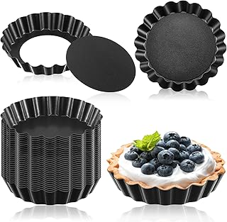 Uiifan 32 Pcs Mini Tart Pans Egg Tart Molds with Removable Bottom Round ...