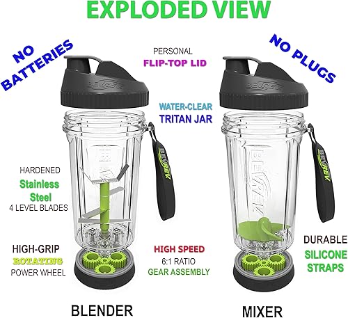 Miniatura 2 de Bevrev Licuadora y mezcladora paquete de 2 incluye botella deportiva no eléctrica con cuchillas de acero inoxidable para batidosbatidos y mezclador