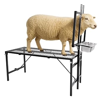 600LBS Milking Stand for Goat, Adjustable Sheep Rack with Feeder, Metal Livestock Milk Stand Fit for Shearing, Hoof Trimming, Animal Examinel Examination, Stainless Steel Black