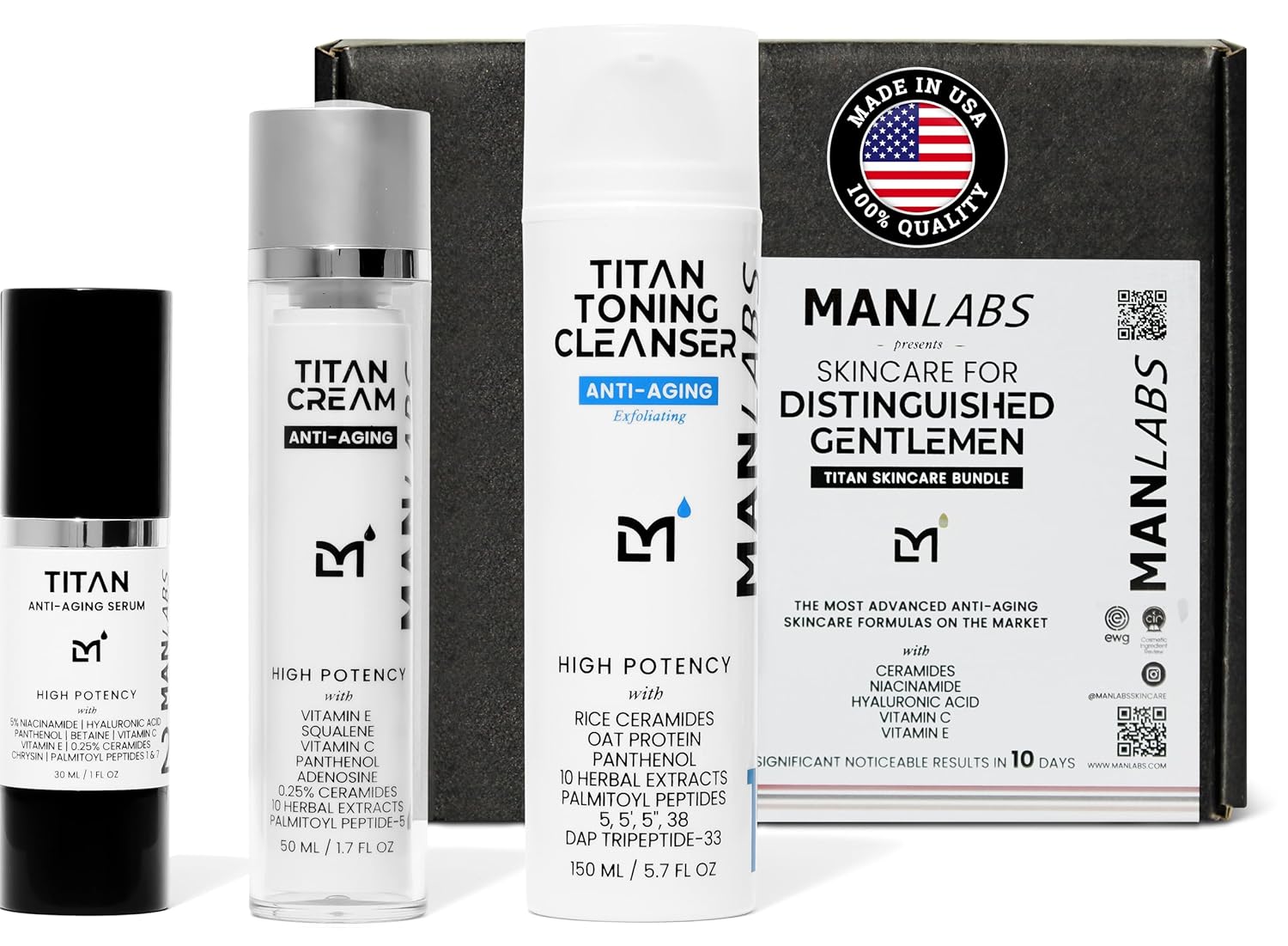 Titan Anti-Aging Mens Skin Care Kit – Cleanser, Face Serum, Mens Face Moisturizer – Men, Skin Care Set – Dark Spots, Wrinkles, Fine Lines – Vitamin C, Niacinamide, Ceramides, HA – Unscented