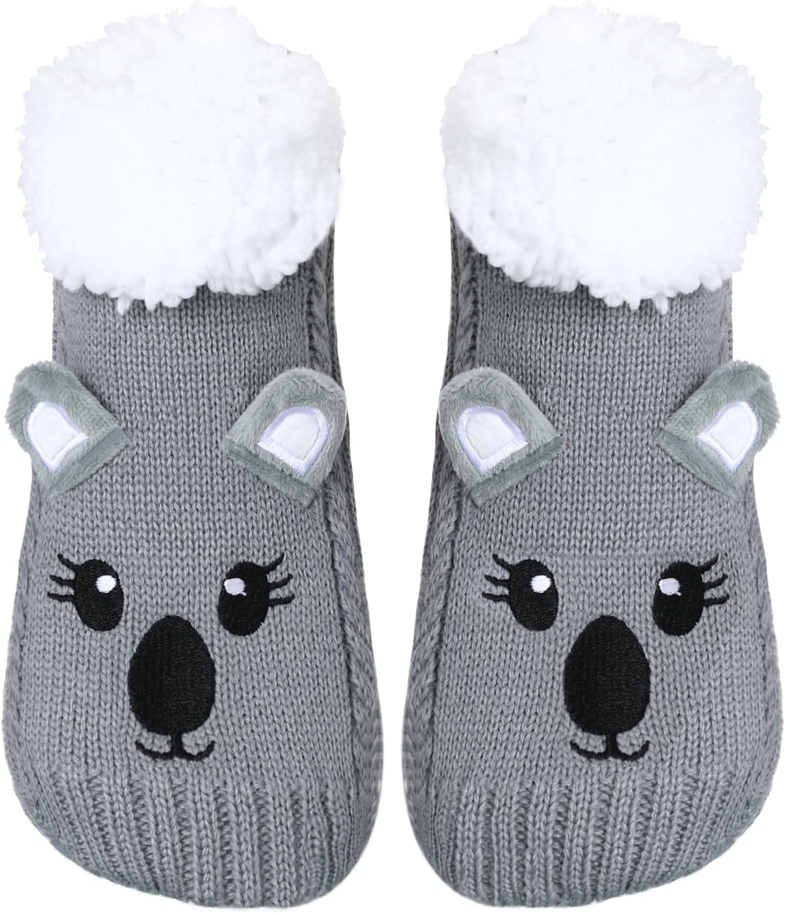 Animal Fuzzy Slipper Socks for Women with Grips Winter Cozy Knit Cute Fuzzy Socks Non Slip Sherpa lining Fluffy House Grips Socks Gifts